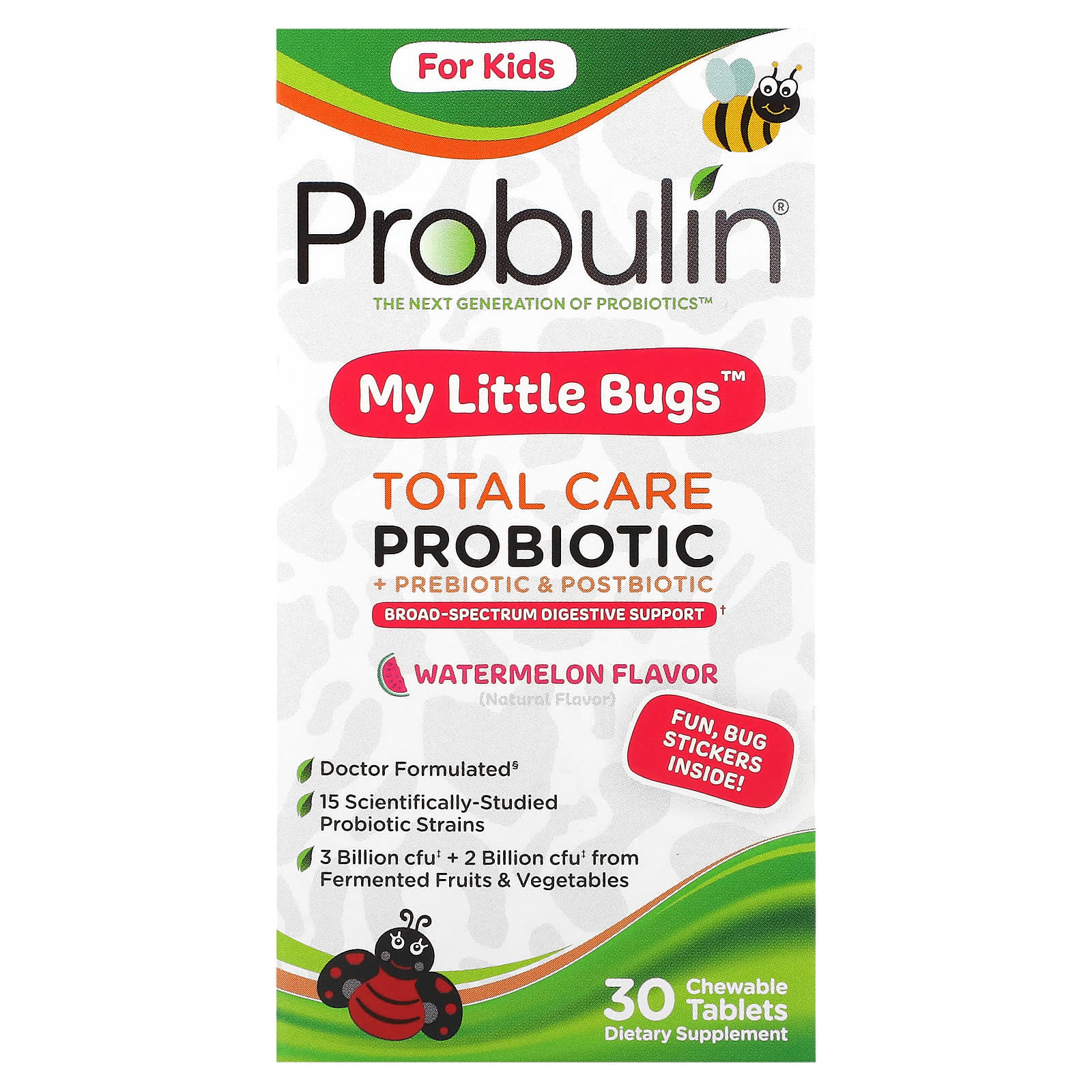 Probulin-For Kids-My Little Bugs-Total Care Probiotic + Prebiotic & Postbiotic-Watermelon-30 Chewable Tablets