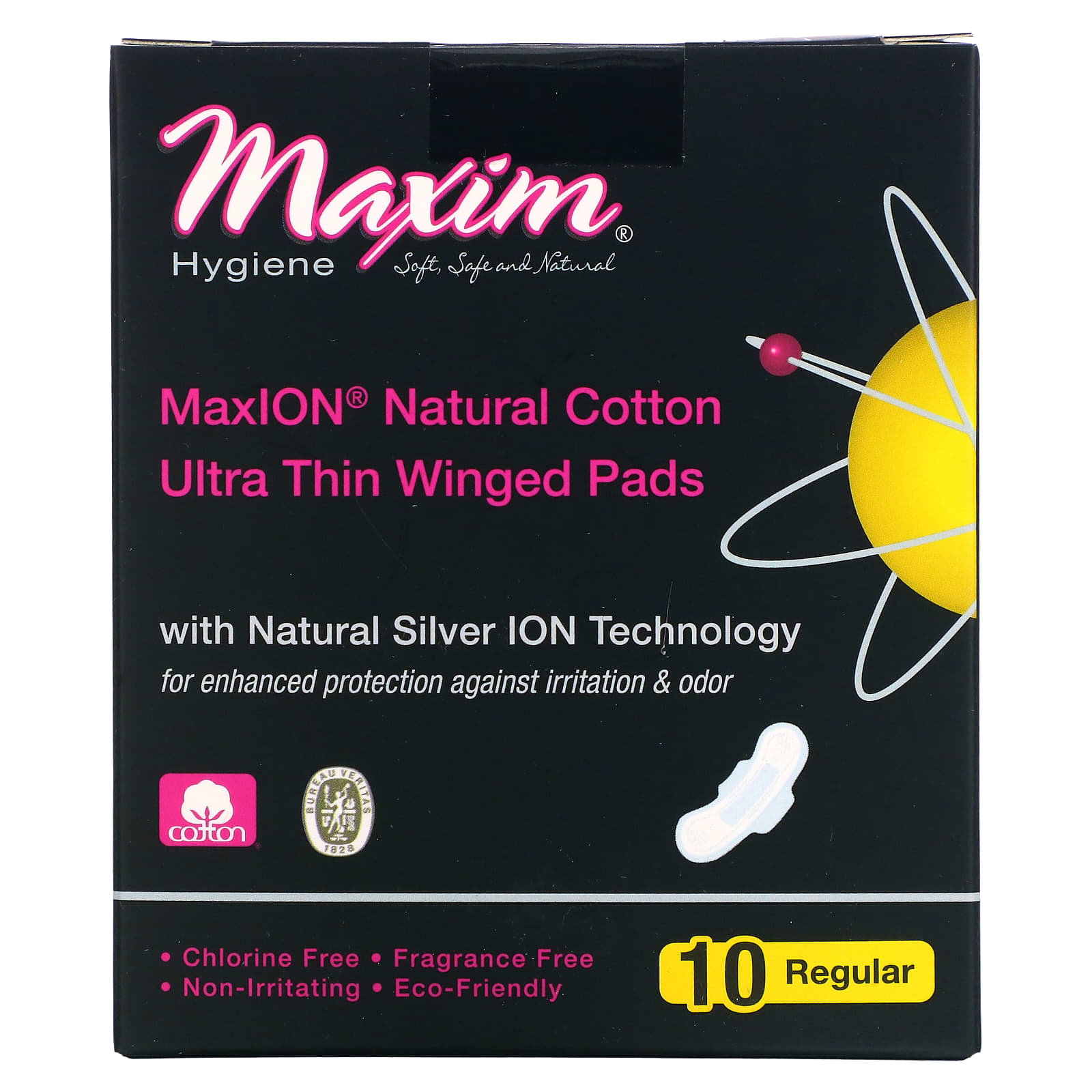 Maxim Hygiene Products-Ultra Thin Winged Pads-With Natural Silver ION Technology-Regular-10 Pads