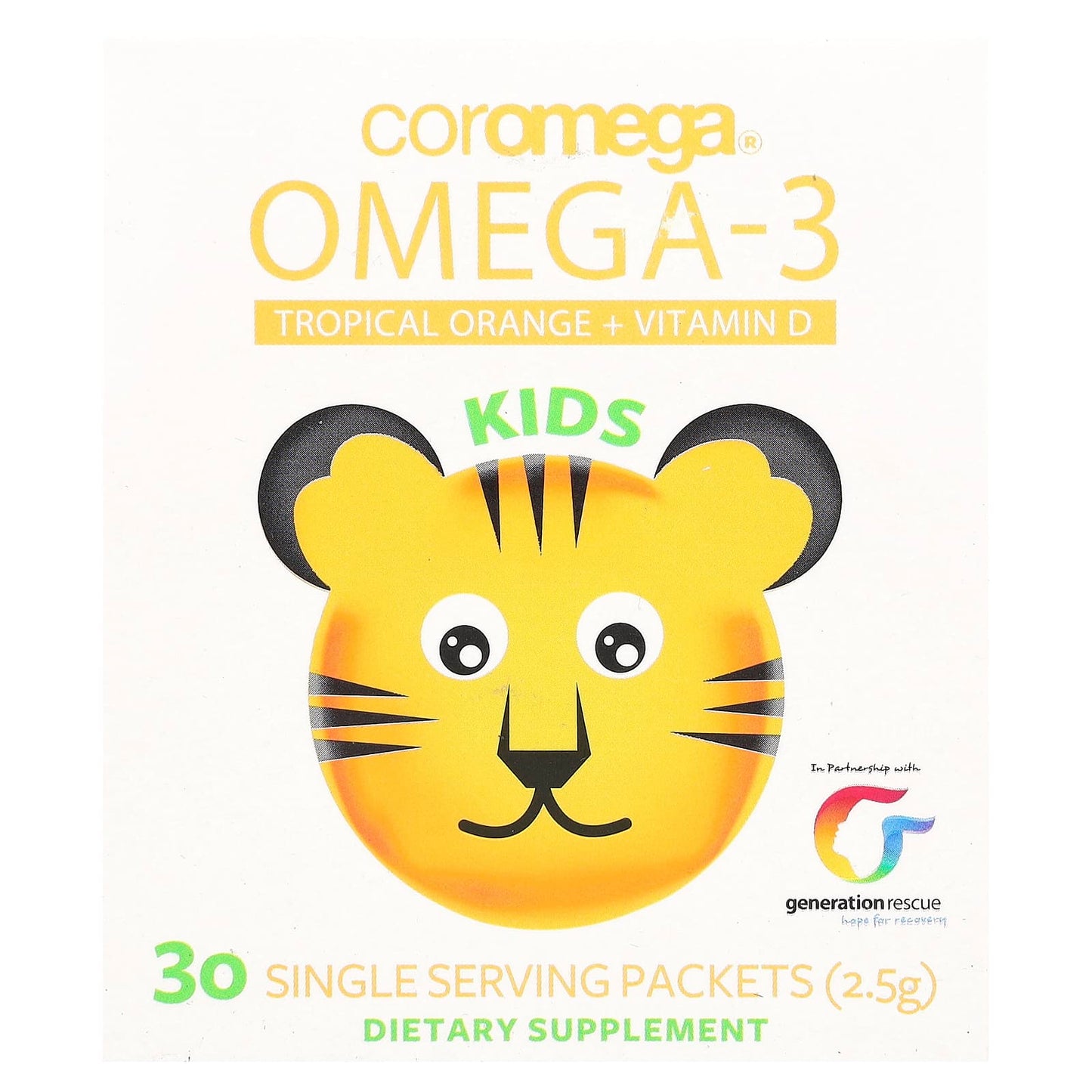 Coromega-Kids-Omega-3-Tropical Orange + Vitamin D-30 Single Serving Packets-2.5 g