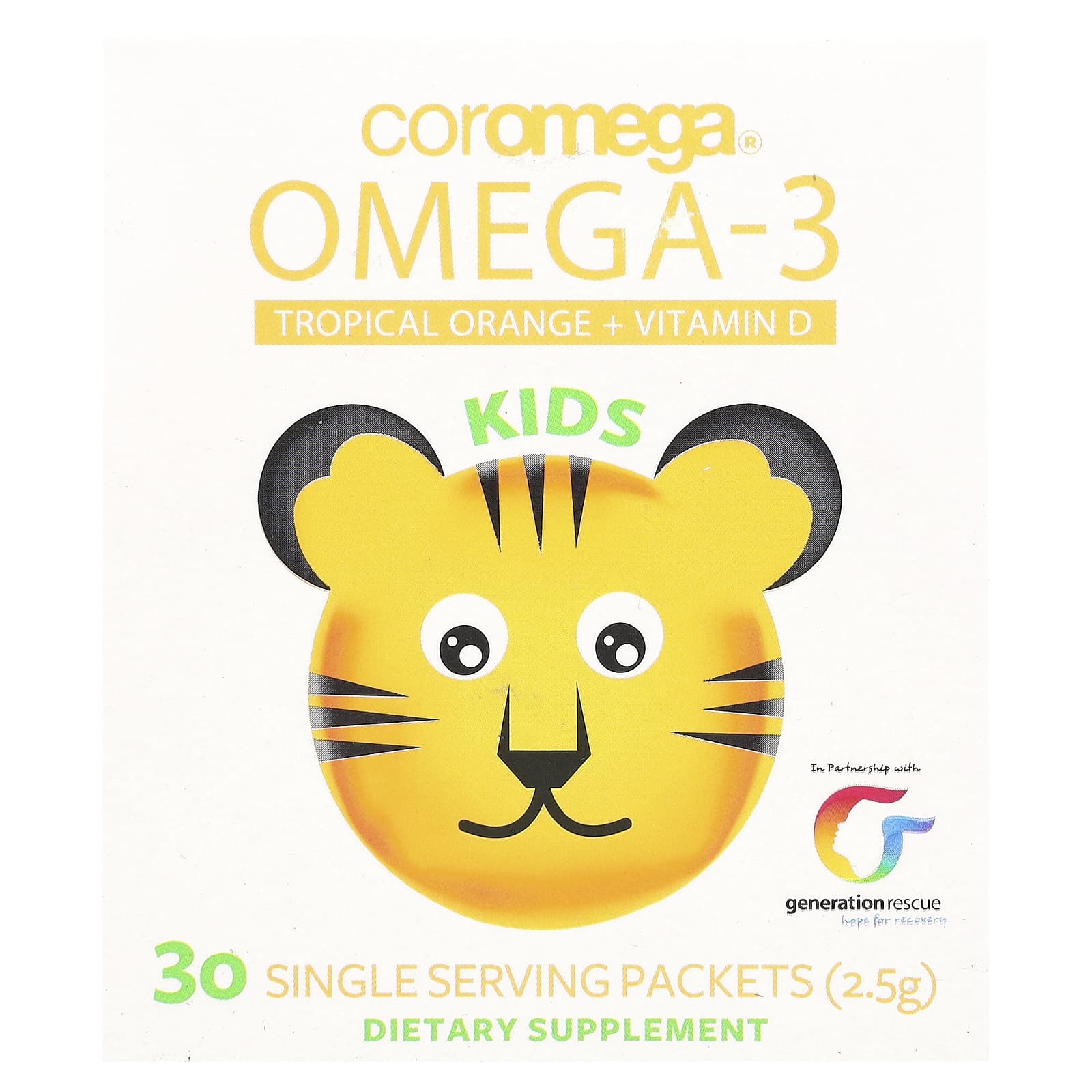 Coromega-Kids-Omega-3-Tropical Orange + Vitamin D-30 Single Serving Packets-2.5 g