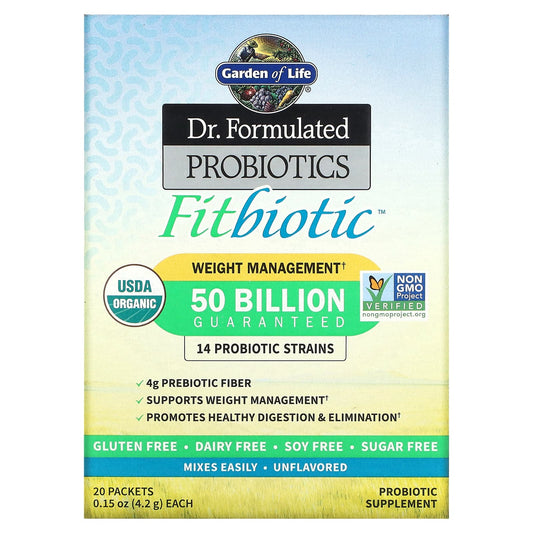 Garden of Life-Dr. Formulated Probiotics Fitbiotic-Unflavored-20 Packets-0.15 oz (4.2 g) Each