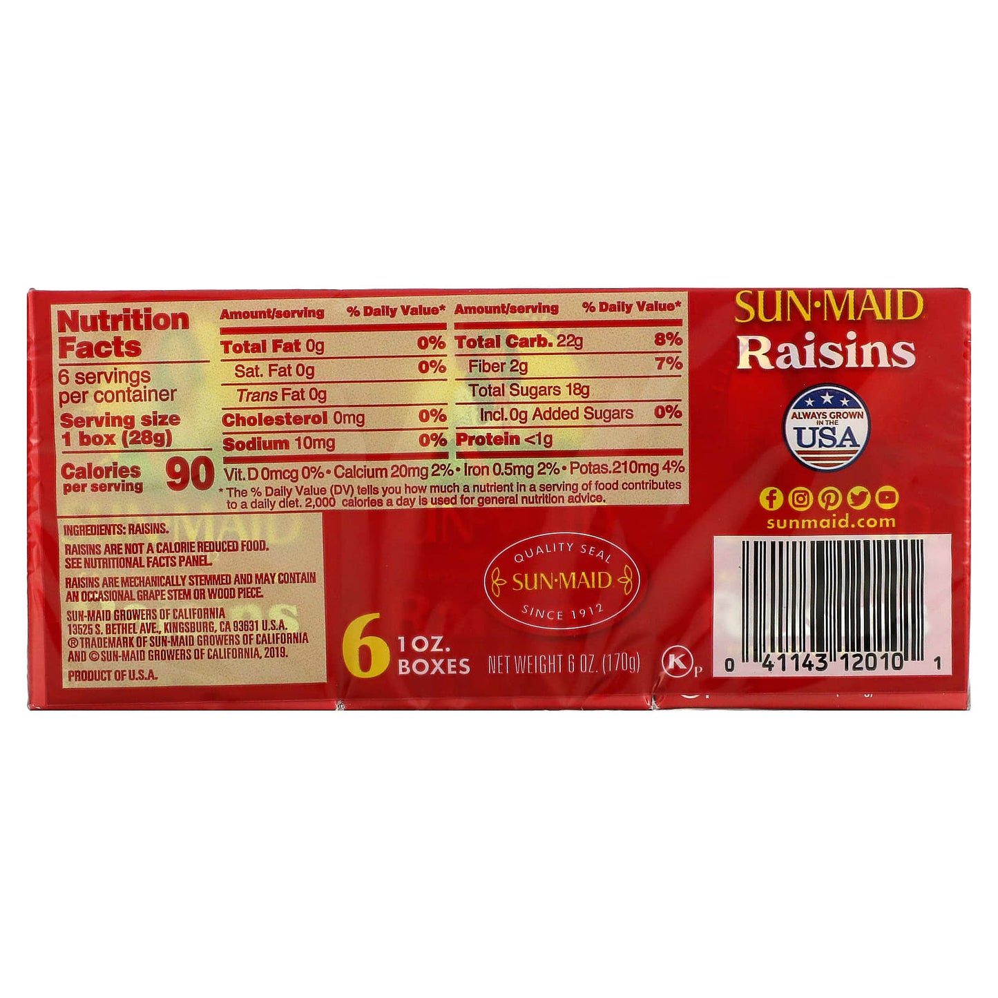 Sun-Maid, California Sun-Dried Raisins, 6 Boxes, 1 oz (28.3 g) Each