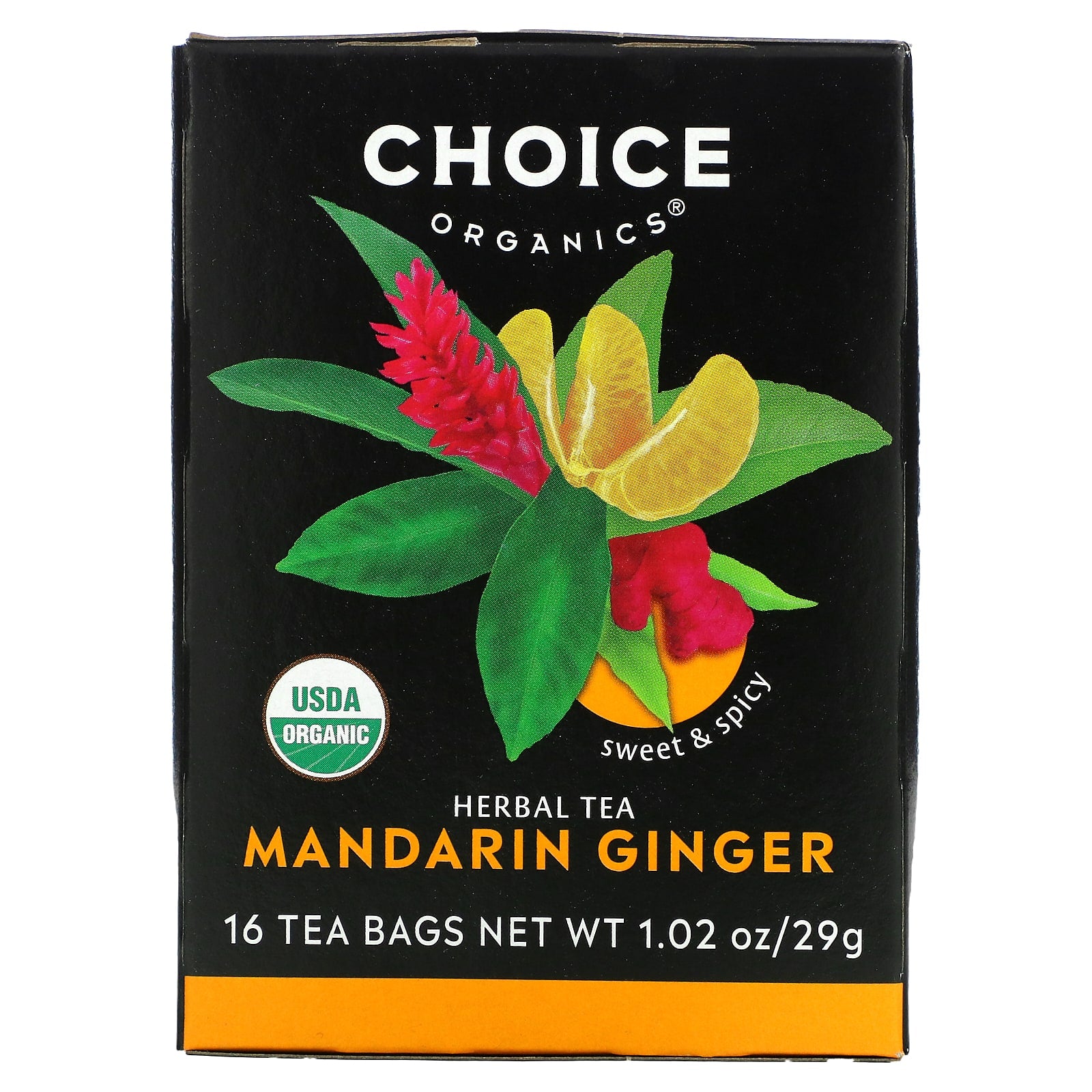 Choice Organic Teas-Herbal Tea-Mandarin Ginger-Caffeine Free-16 Tea Bags-1.02 oz (29 g)