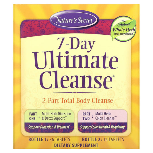 Nature's Secret-7-Day Ultimate Cleanse-2-Part Total-Body Cleanse-2 Bottles-36 Tablets Each