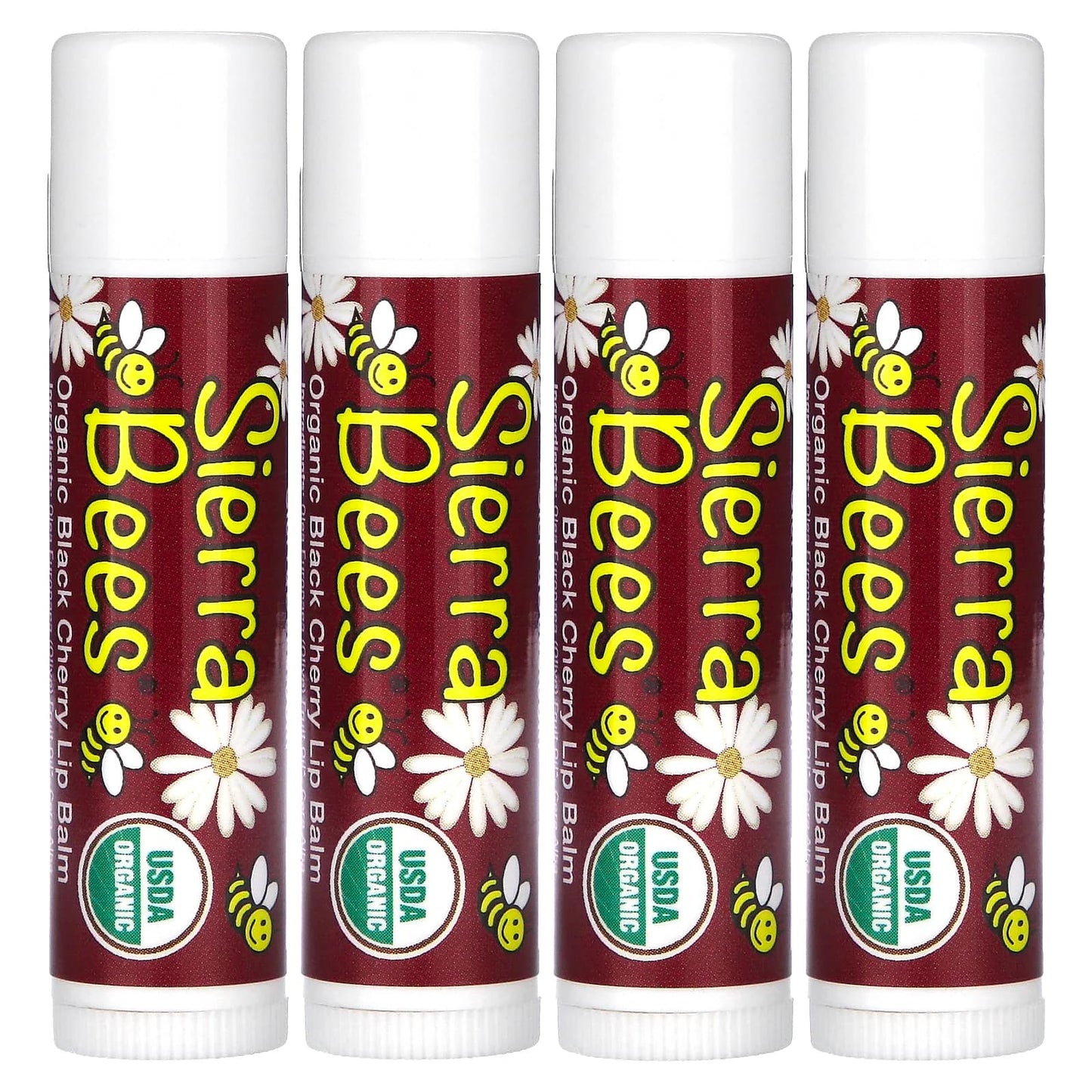 Sierra Bees-Organic Lip Balms-Black Cherry-4 Pack-0.15 oz (4.25 g) Each