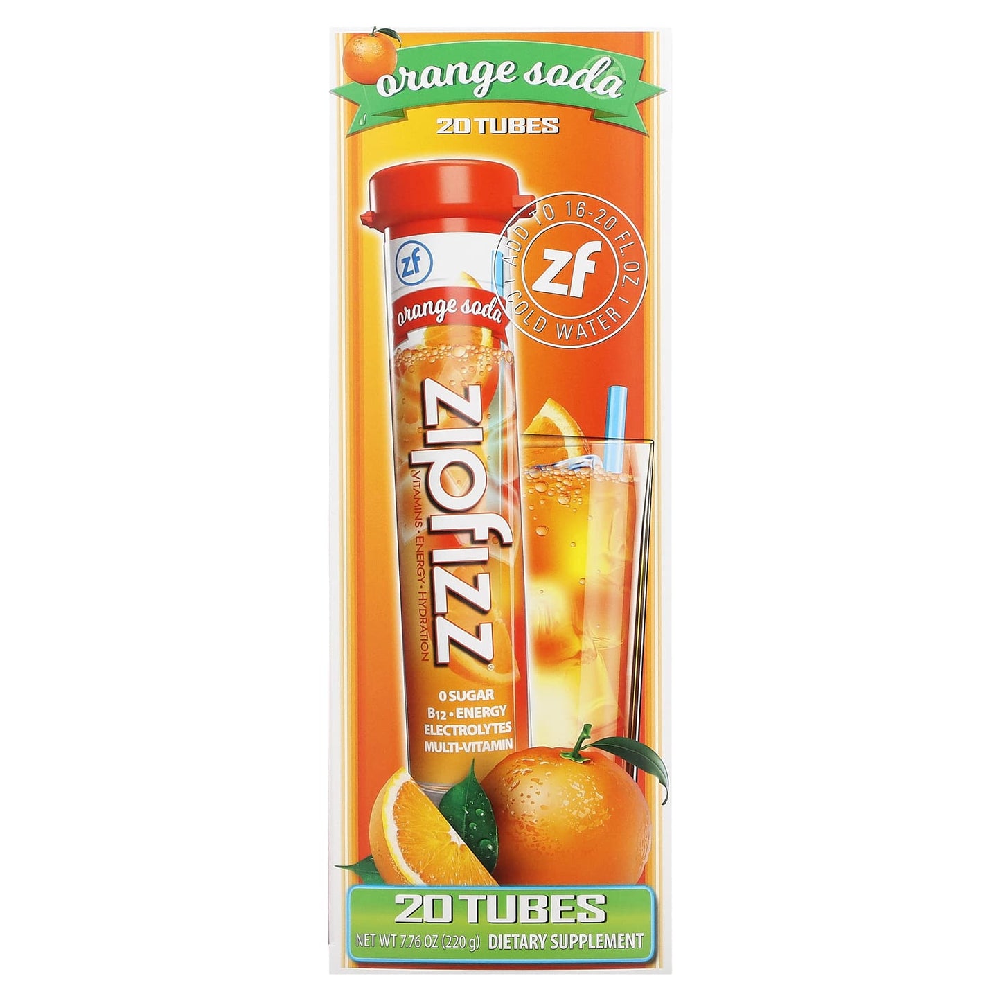 Zipfizz-Energy Drink Mix-Orange Soda-20 Tubes-0.39 oz (11 g) Each