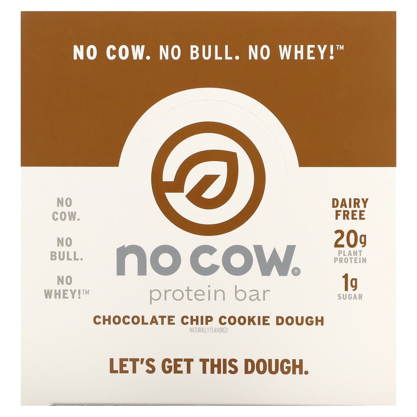 No Cow-Protein Bar- Chocolate Chip Cookie Dough-12 Bars-2.12 oz (60 g) Each