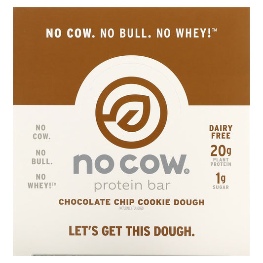 No Cow-Protein Bar- Chocolate Chip Cookie Dough-12 Bars-2.12 oz (60 g) Each