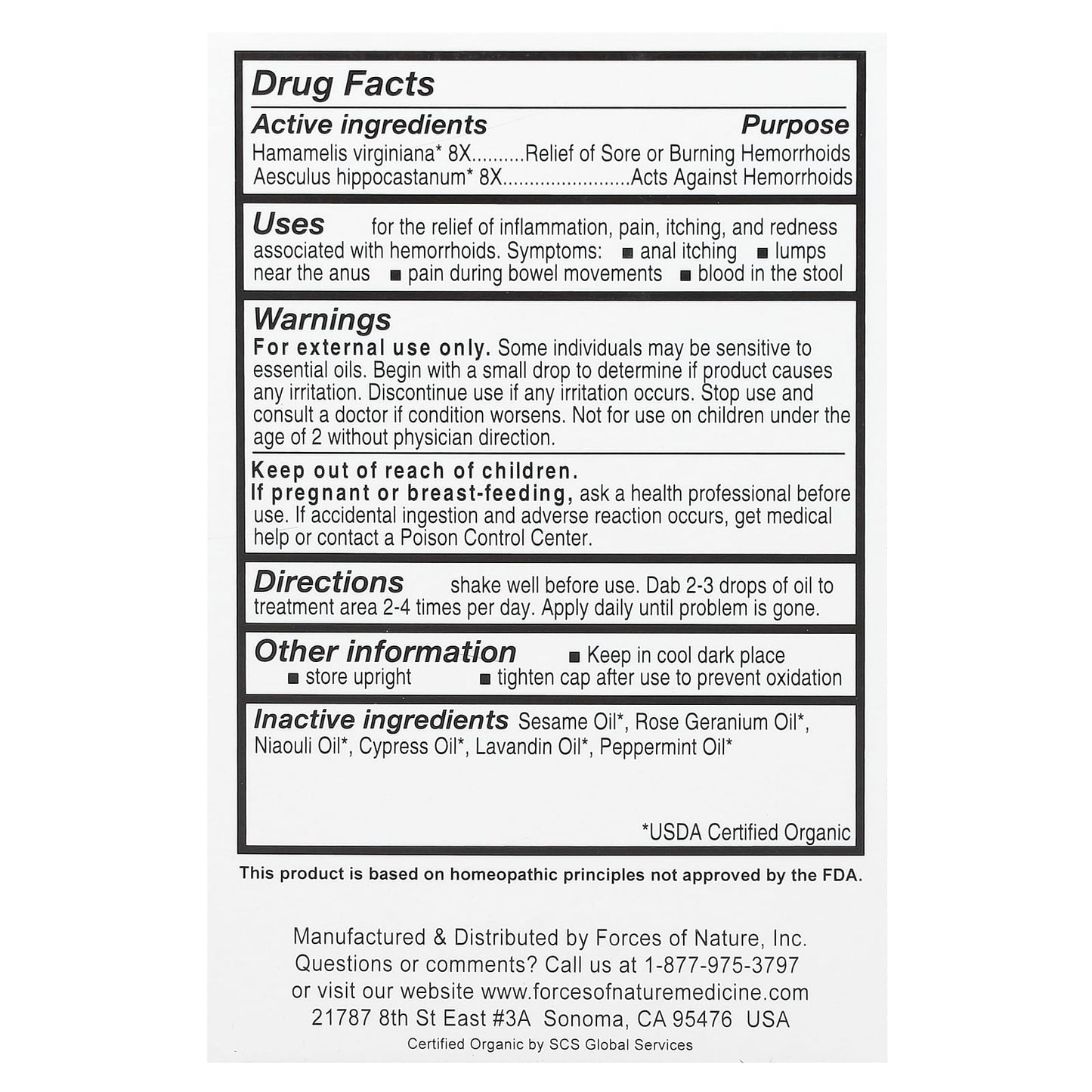 Forces of Nature, Hemorrhoid, Organic Plant Medicine, Extra Strength, 0.37 fl oz (11 ml)