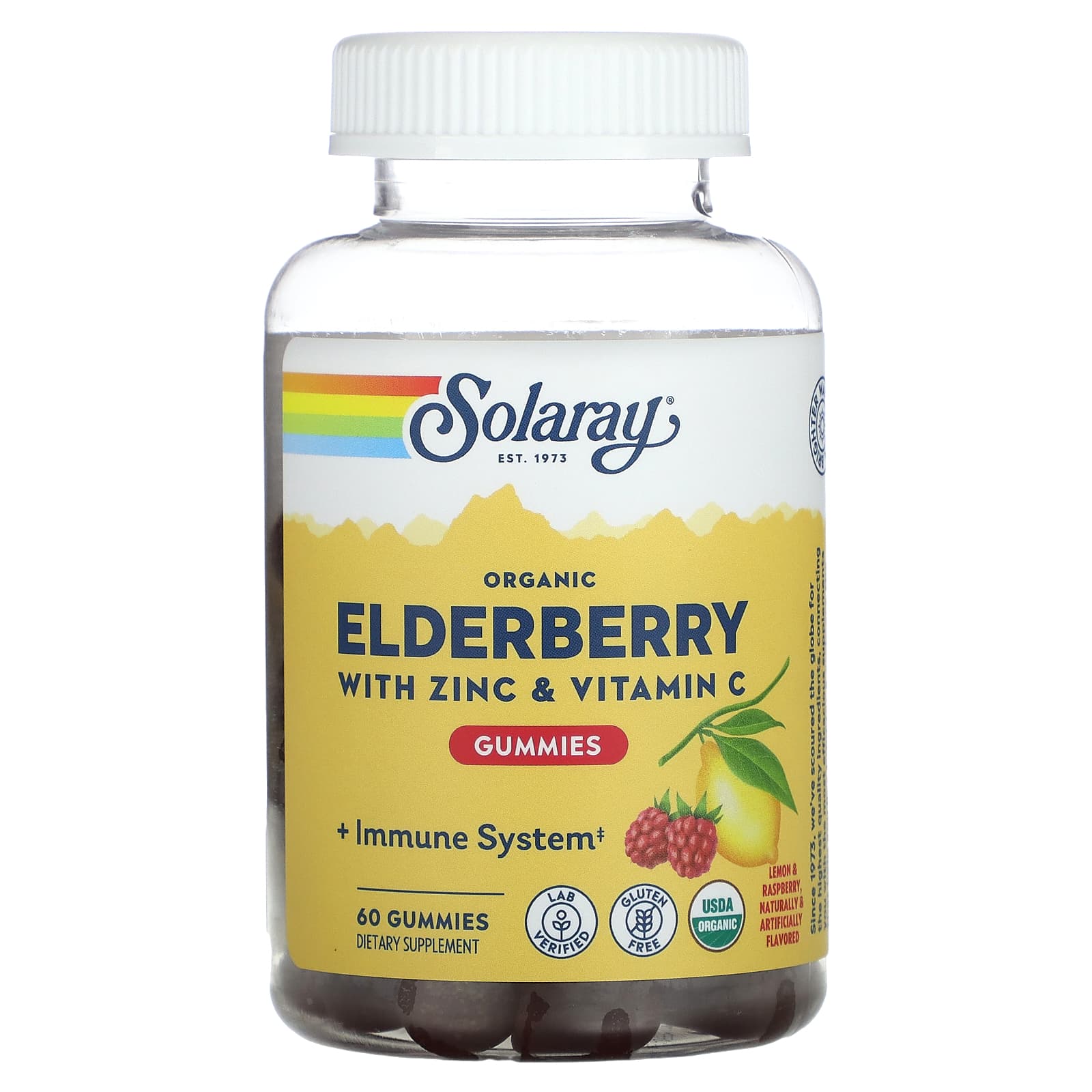 Solaray-Organic Elderberry Gummies With Zinc & Vitamin C-Lemon & Raspberry-60 Gummies