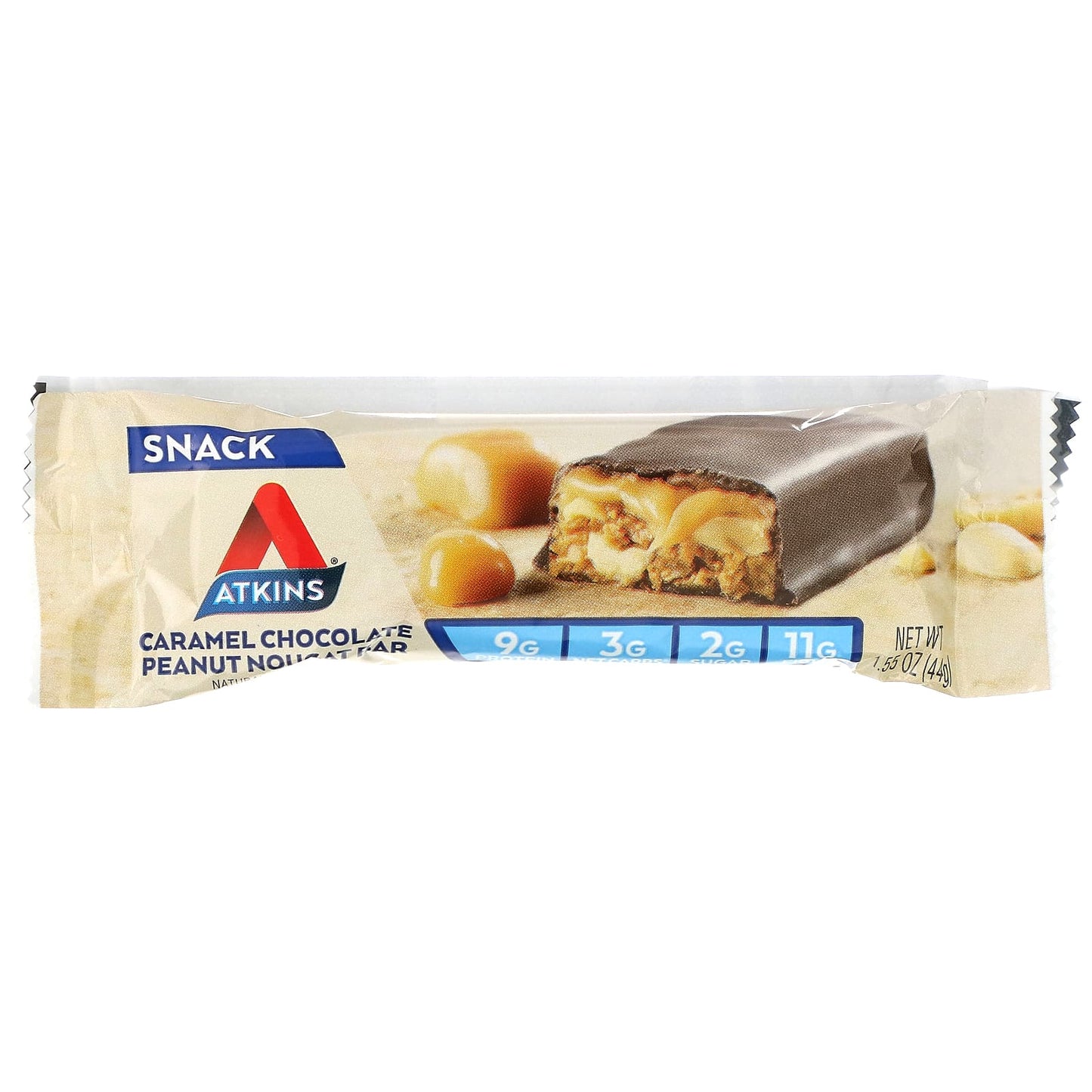 Atkins, Snack, Caramel Chocolate Peanut Nougat Bar, 5 Bars, 1.55 oz (44 g) Each