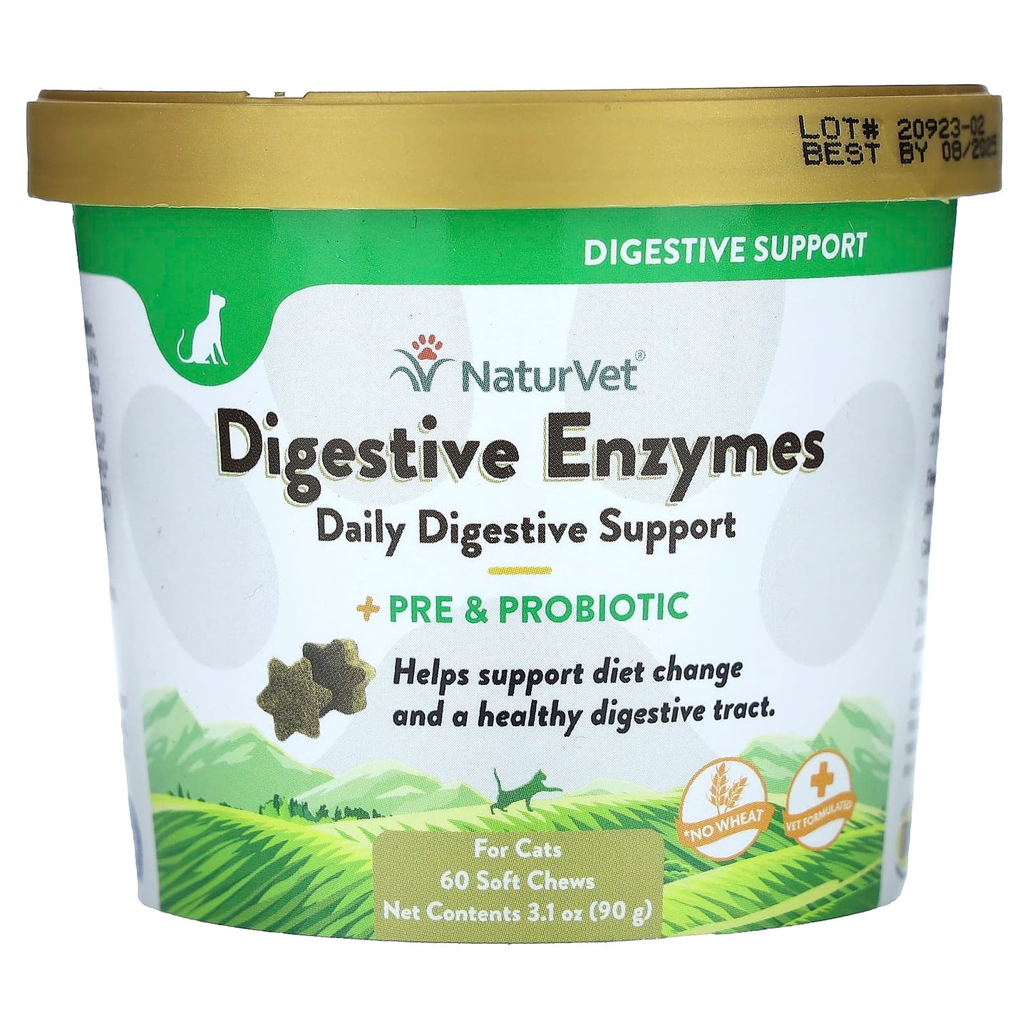 NaturVet-Digestive Enzymes Daily Digestive Support + Pre & Probiotic-For Cats-60 Soft Chews 3.1 oz (90 g)