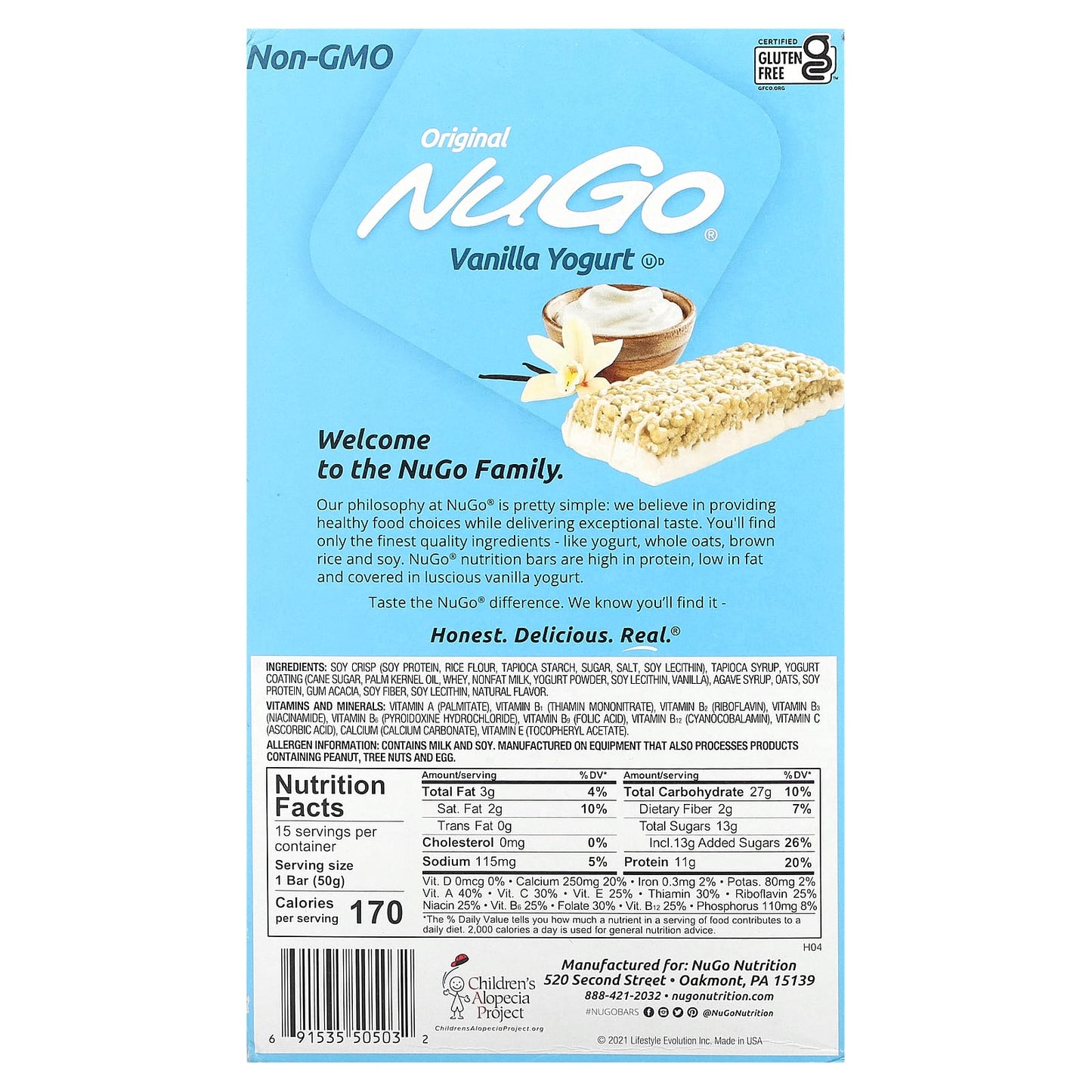 NuGo Nutrition, Original Bar, Vanilla Yogurt, 15 Bars, 1.76 oz (50 g) Each