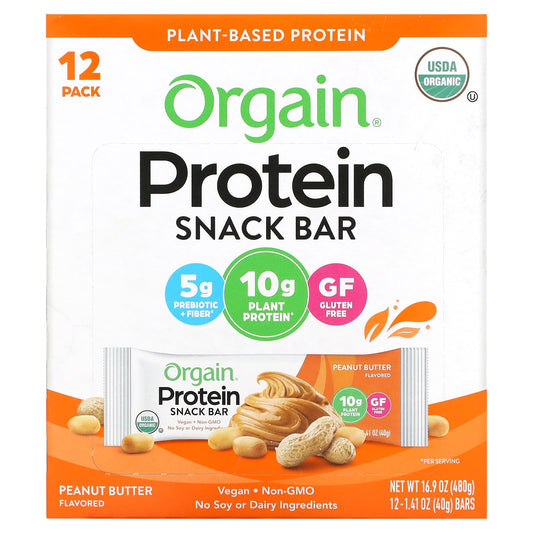 Orgain-Organic Plant-Based Protein Bar-Peanut Butter-12 Bars-1.41 oz (40 g) Each