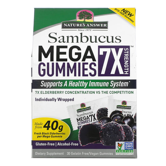 Nature's Answer-Sambucus Mega Gummies 7X Strength-Black Elderberry-30 Gelatin Free/Vegan Gummies