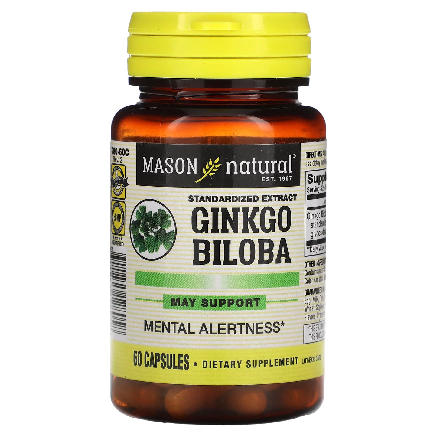 Mason Natural-Ginkgo Biloba-Standardized Extract-60 Capsules