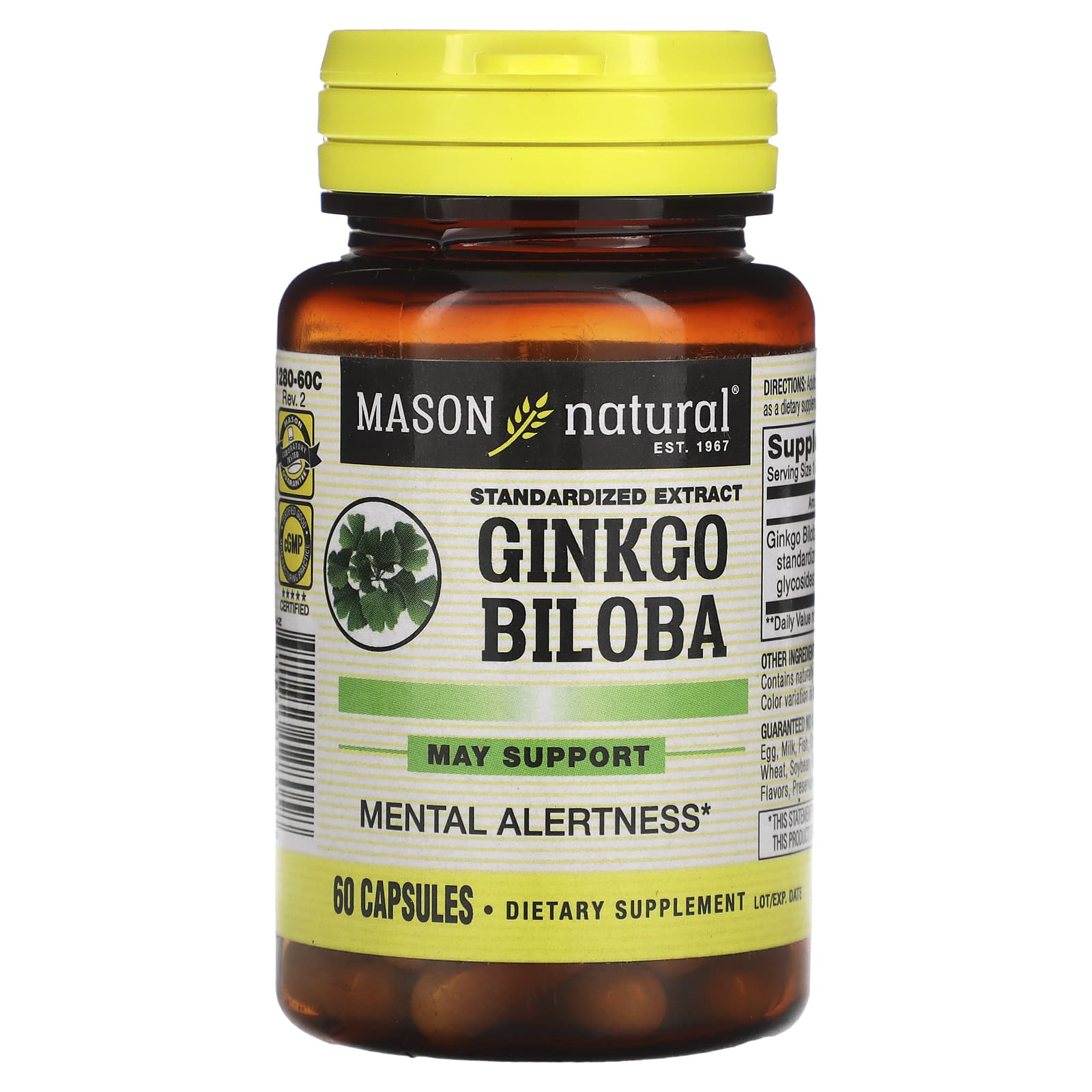 Mason Natural-Ginkgo Biloba-Standardized Extract-60 Capsules