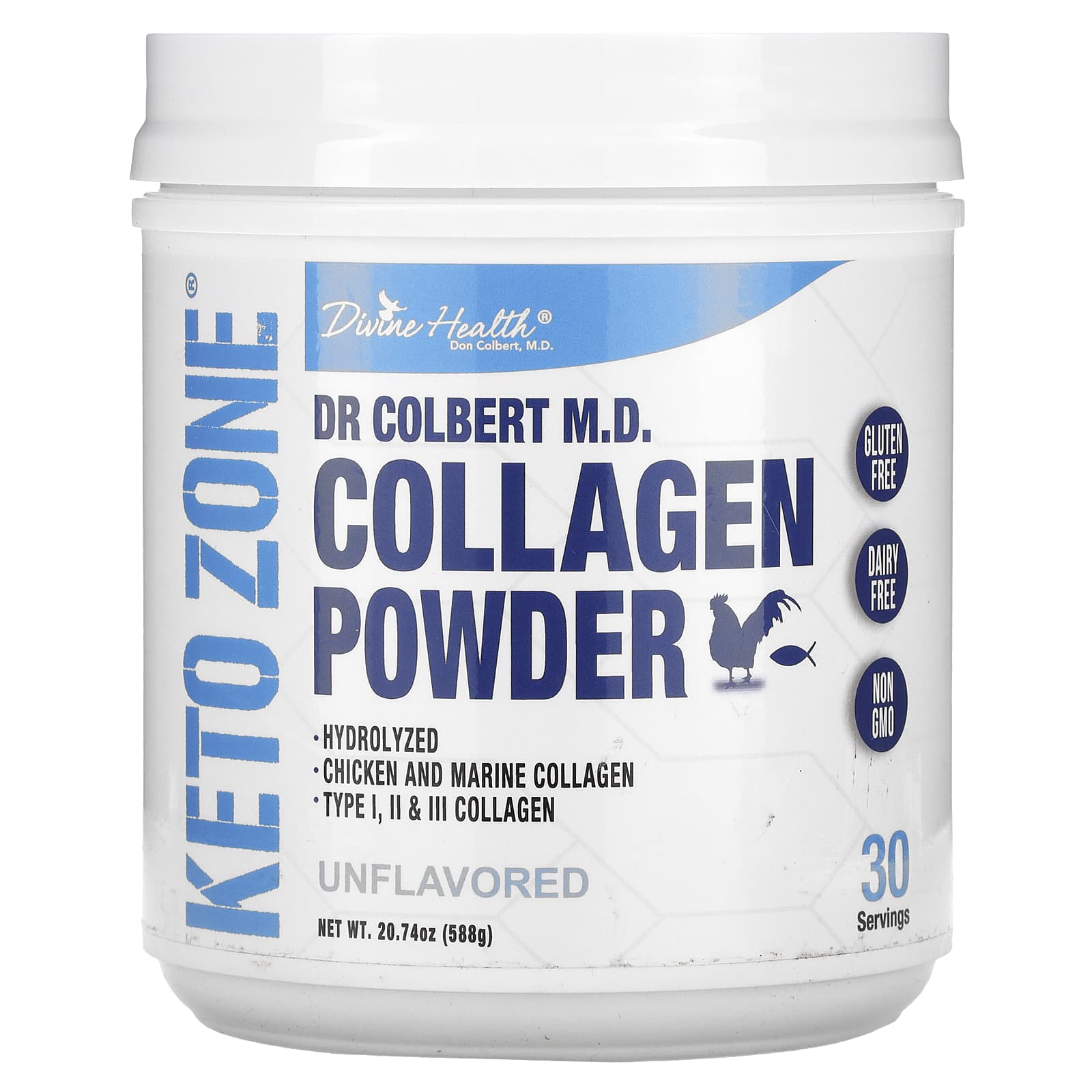 Divine Health-Dr. Colbert's Keto Zone-Collagen Powder-Unflavored-20.74 oz (588 g)