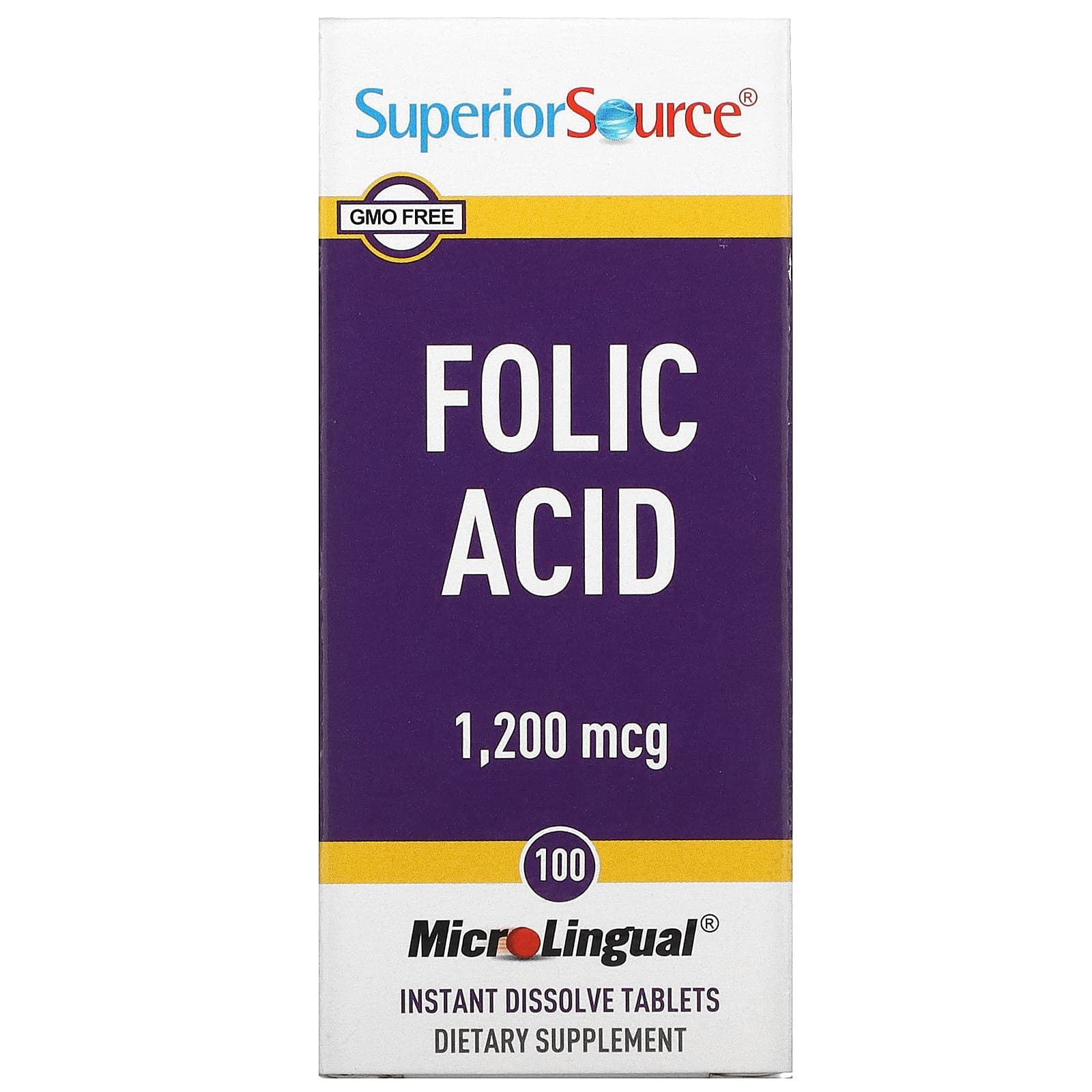 Superior Source-Folic Acid-1,200 mcg-100 MicroLingual Instant Dissolve Tablets