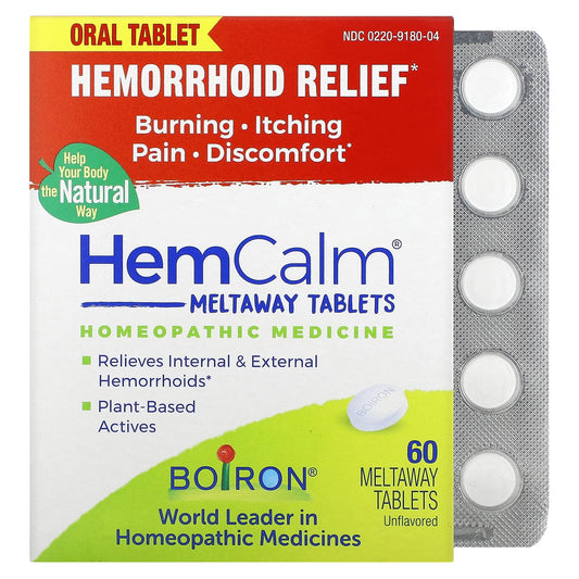 Boiron-HemCalm Tablets-Hemorrhoid Relief-Unflavored-60 Meltaway Tablets