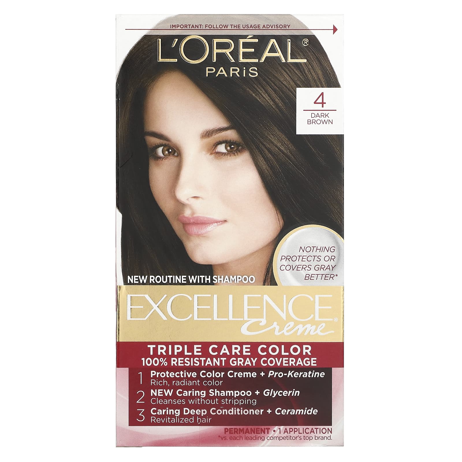 L'Oréal-Excellence Creme-Triple Care Color-4 Dark Brown-1 Application