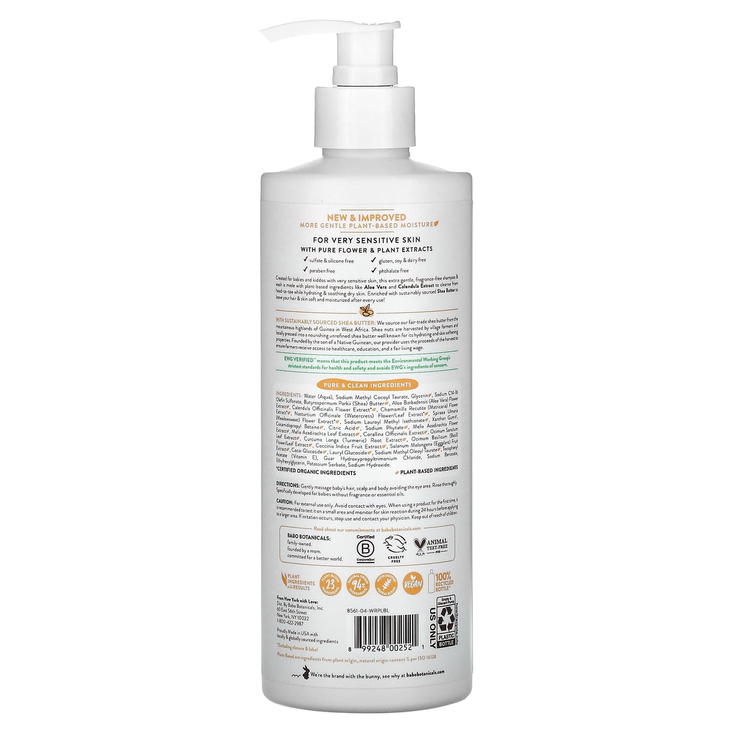 Babo Botanicals, Sensitive Baby, Shampoo & Wash, Fragrance Free, 16 fl oz (473 ml)