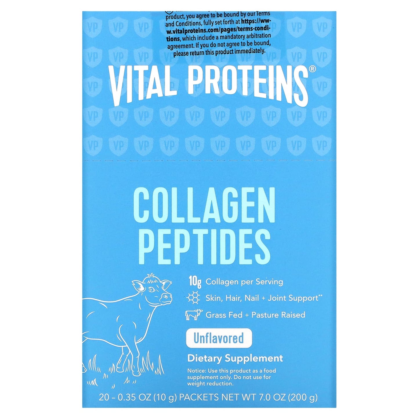 Vital Proteins, Collagen Peptides, Unflavored, 20 Packets, 0.35 oz (10 g) Each