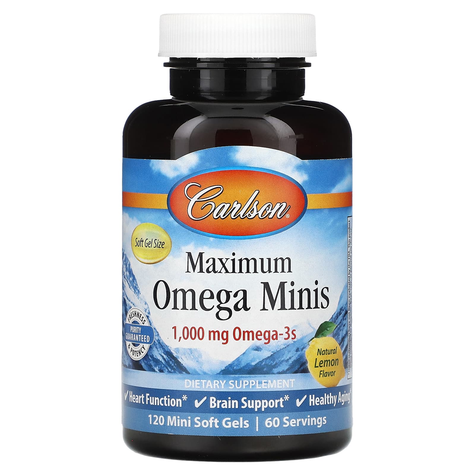 Carlson-Maximum Omega Minis-Natural Lemon-1,000 mg-120 Mini Softgels (500 mg per Soft Gel)