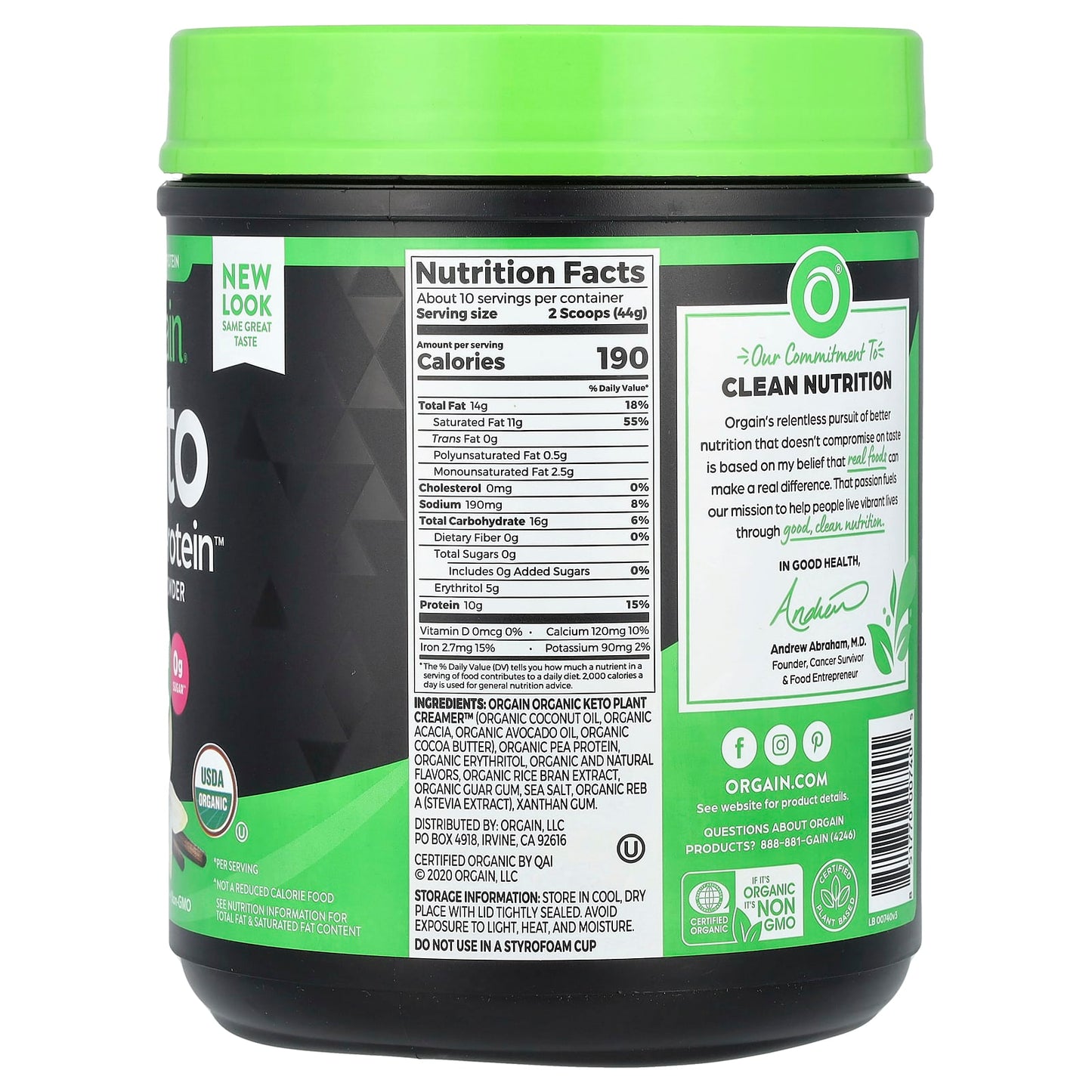 Orgain, Keto, Plant Protein Powder, Vanilla Bean, 15.5 oz (440 g)