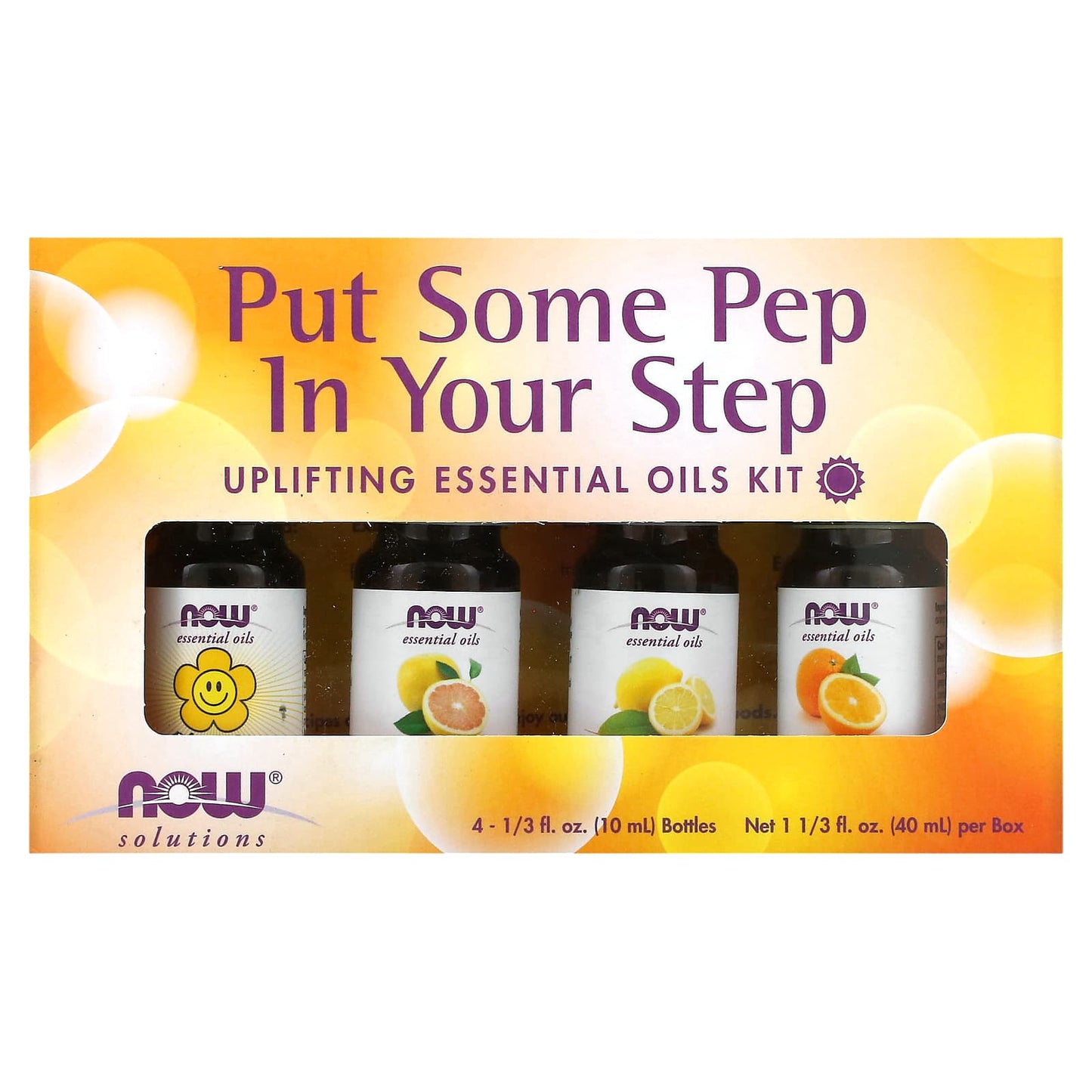 NOW Foods, Solutions, Uplifting Essential Oils Kit, 4 Bottles, 1.3 fl oz (10 ml) Each