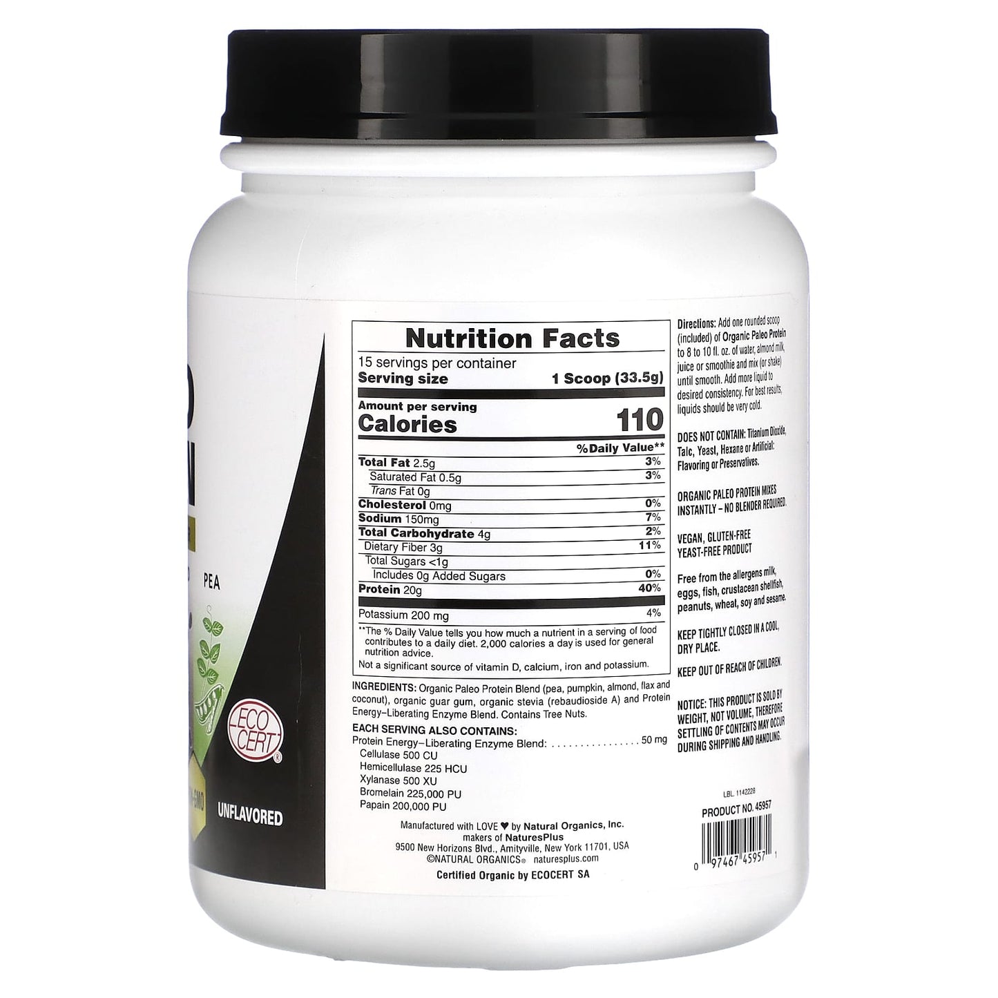 NaturesPlus, Paleo Protein Powder, Unflavored , 1.11 lbs (503 g)