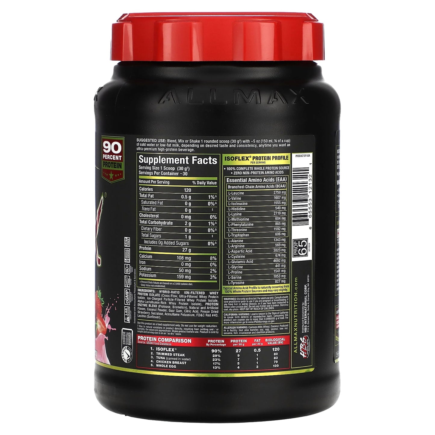 ALLMAX, Isoflex, 100% Pure Whey Protein Isolate, Strawberry, 2 lbs (907 g)