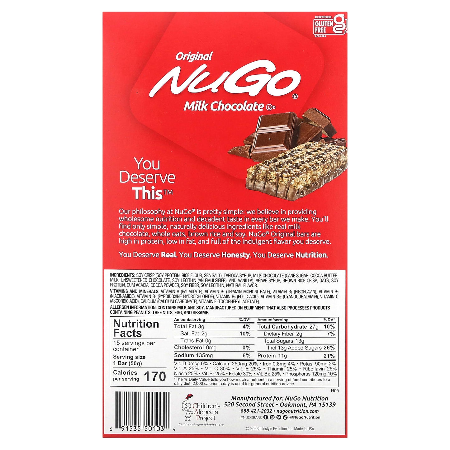 NuGo Nutrition, Original Bar, Milk Chocolate, 15 Bars, 1.76 oz (50 g) Each