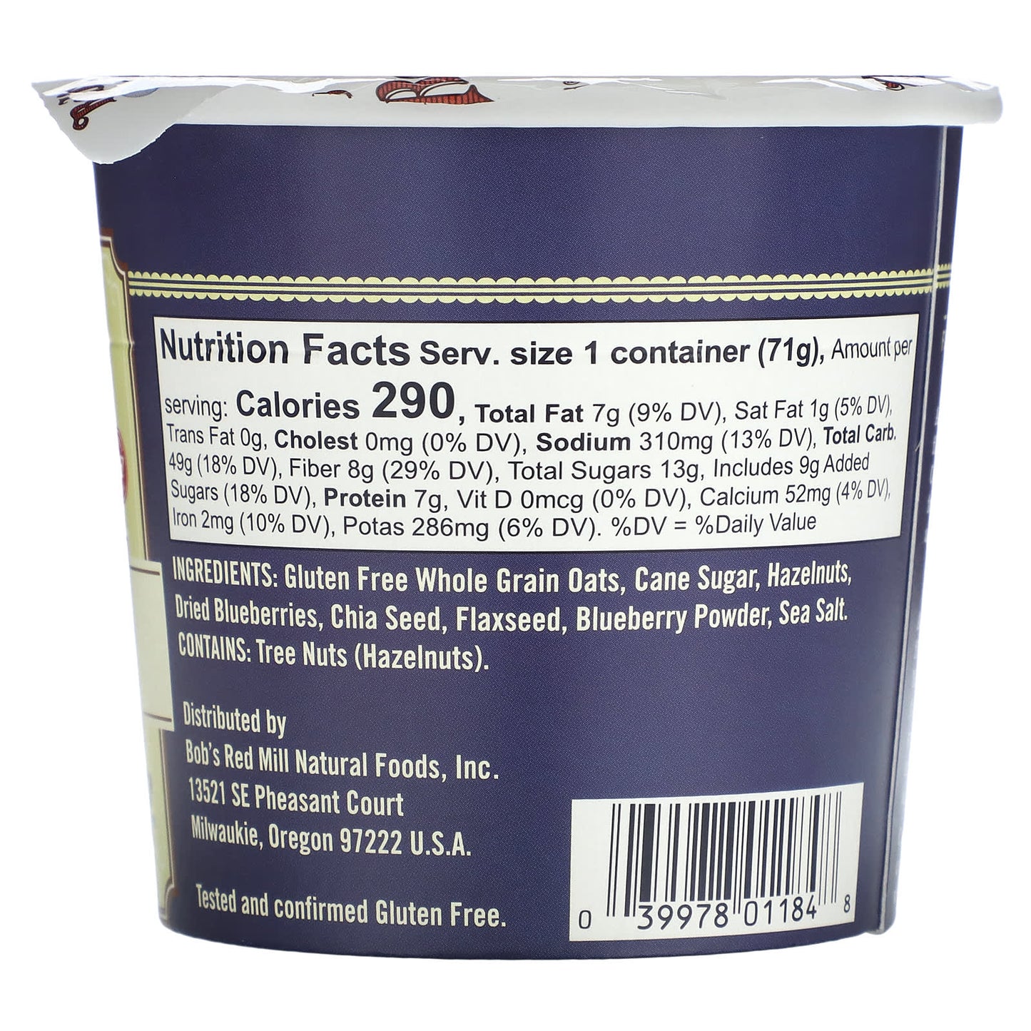 Bob's Red Mill, Oatmeal Cup, Blueberry and Hazelnut, 2.5 oz (71 g)