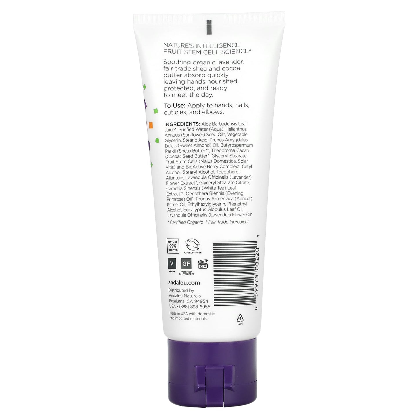 Andalou Naturals, A Path of Light, Shea Butter + Cocoa Butter Hand Cream, Lavender, 3.4 fl oz (100 ml)