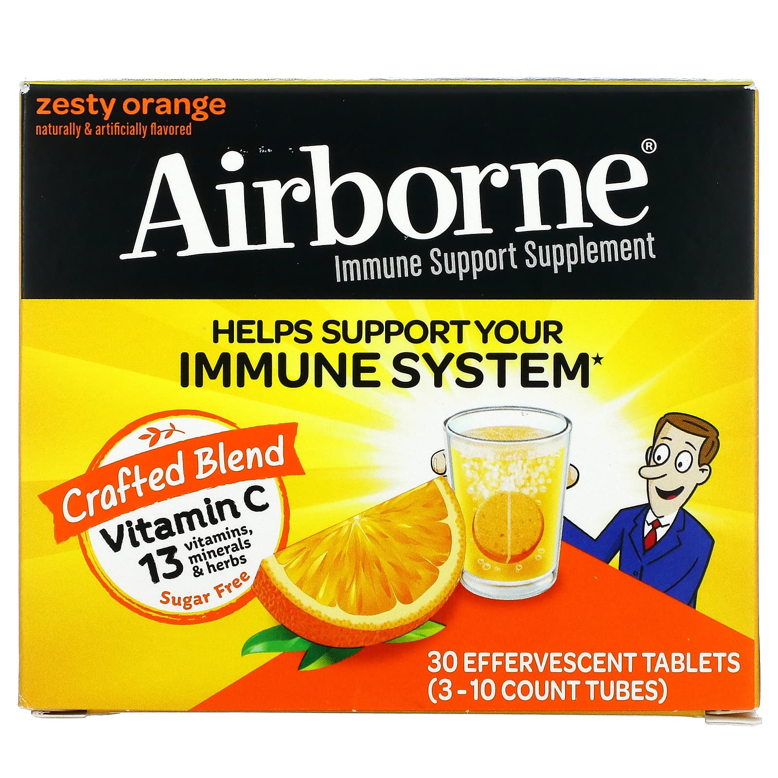 AirBorne-Immune Support Supplement-Zesty Orange-3 Tubes-10 Effervescent Tablets Each