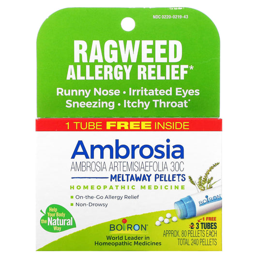 Boiron-Ambrosia-Ragweed Allergy Relief-Meltaway Pellets-3 Tubes-80 Pellets Each