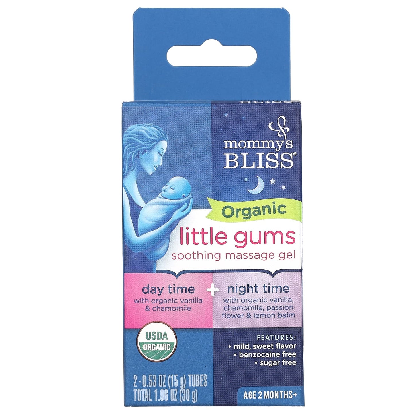 Mommy's Bliss-Organic-Little Gums Soothing Massage Gel-Day/Night Pack-Age 2 Months+-2 Tubes -0.53 oz (15 g) Each