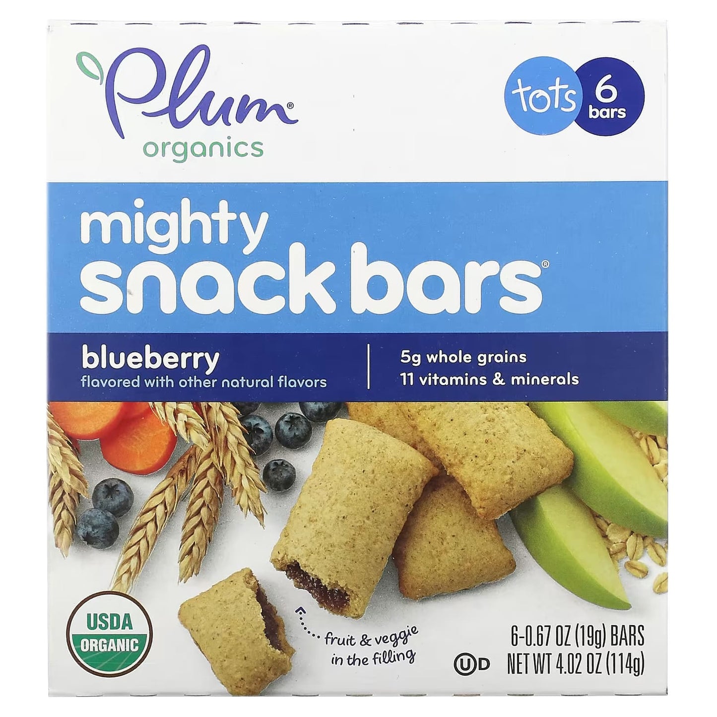 Plum Organics-Mighty Snack Bars-Tots-Blueberry-6 Bars-0.67 oz (19 g) Each