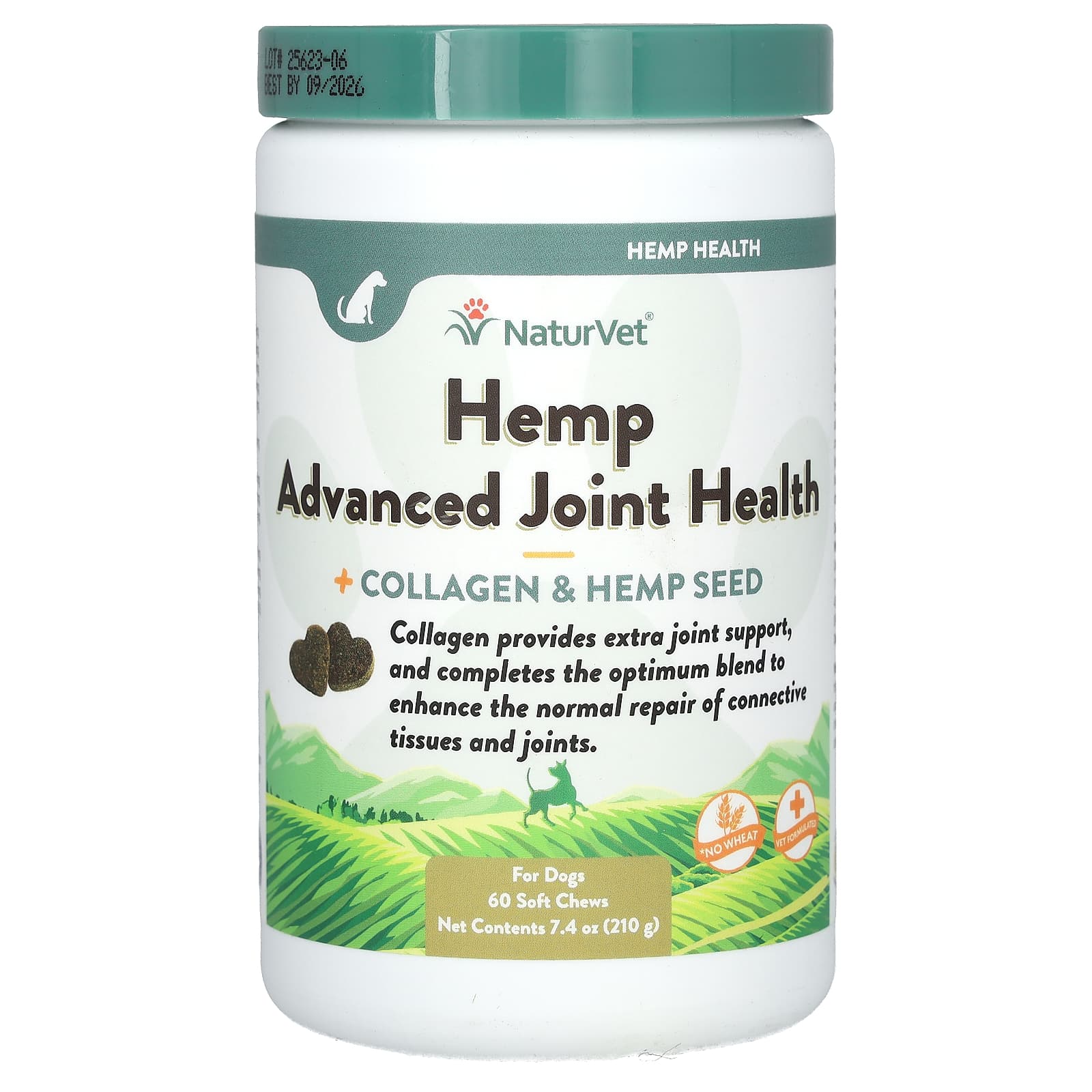 NaturVet-Hemp Advanced Joint Health + Collagen & Hemp Seed-For Dogs-60 Soft Chews-7.4 oz (210 g)