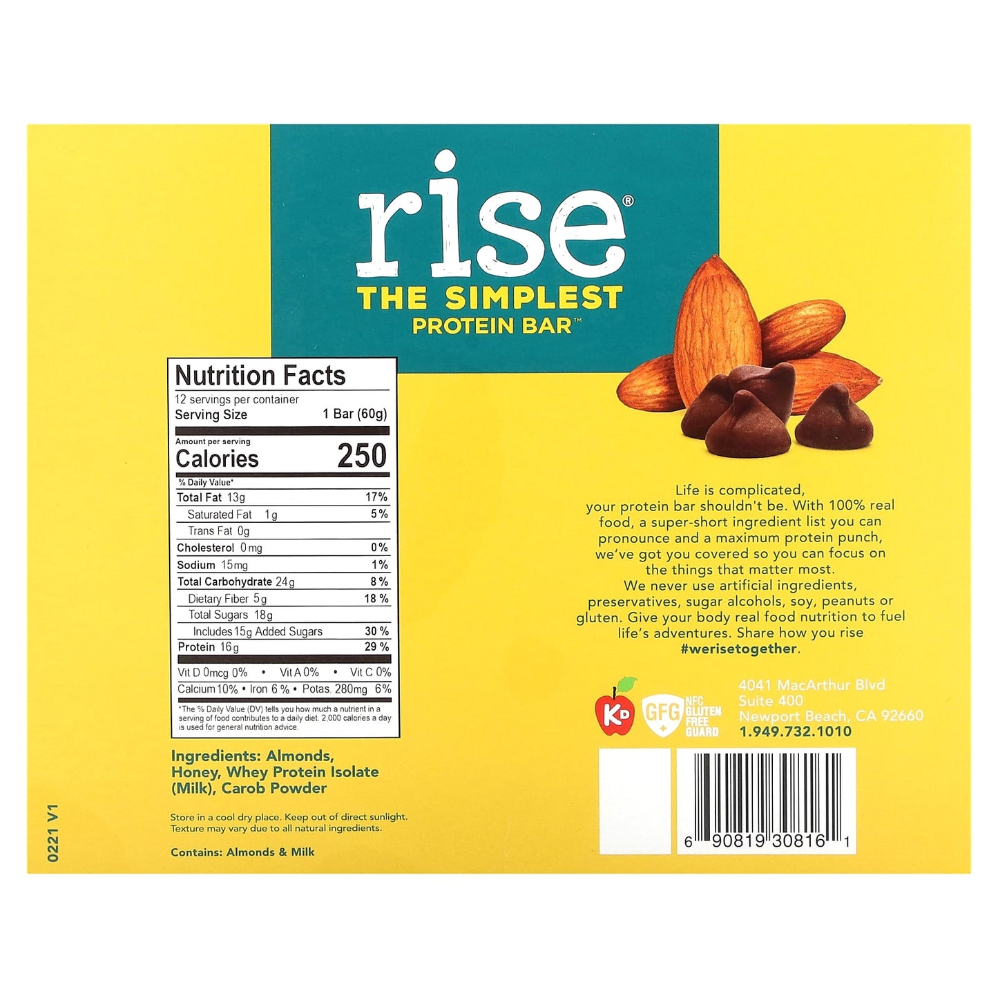 Rise Bar, The Simplest Protein Bar, Chocolatey Almond, 12 Bars, 2.1 oz (60 g) Each