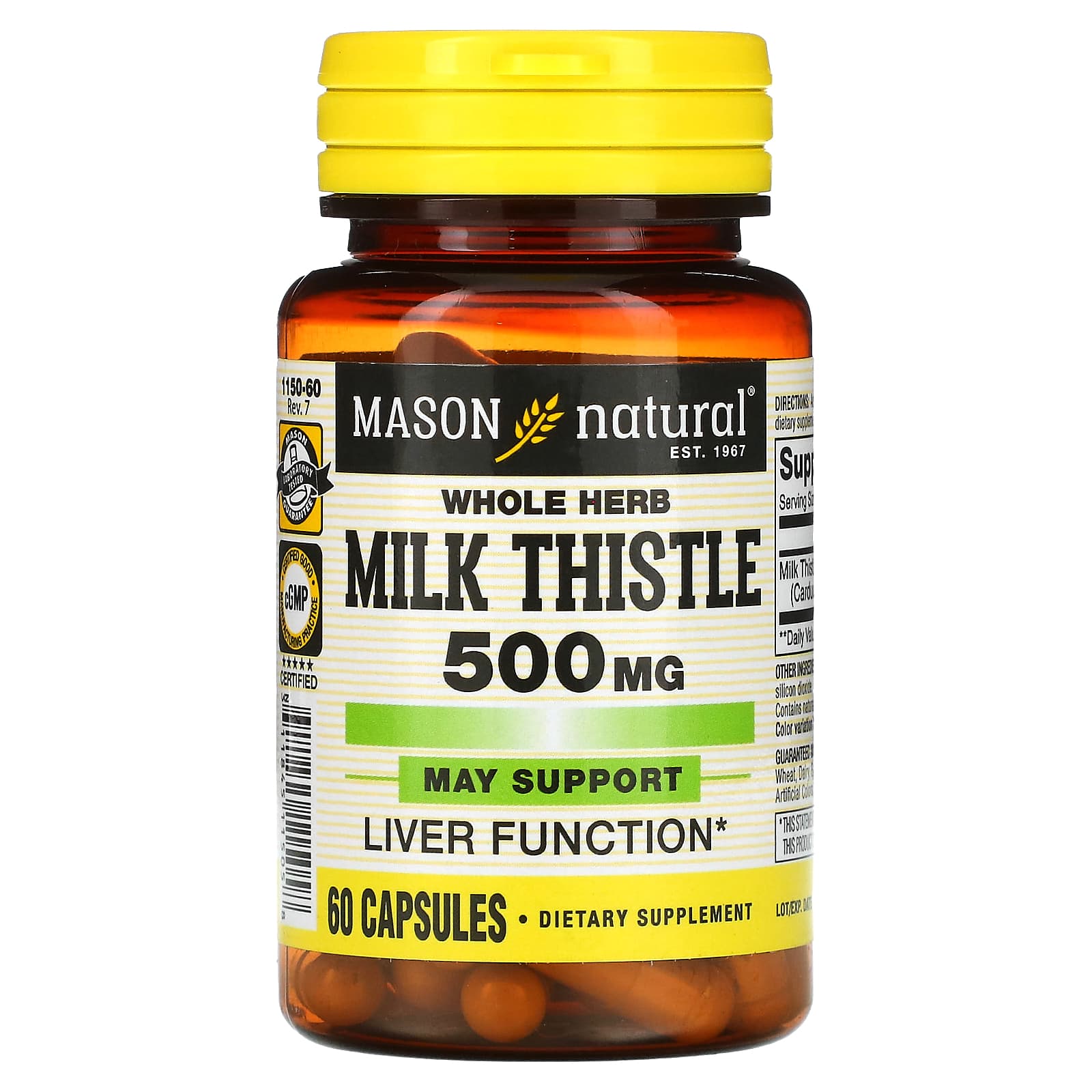 Mason Natural-Whole Herb Milk Thistle-500 mg-60 Capsules