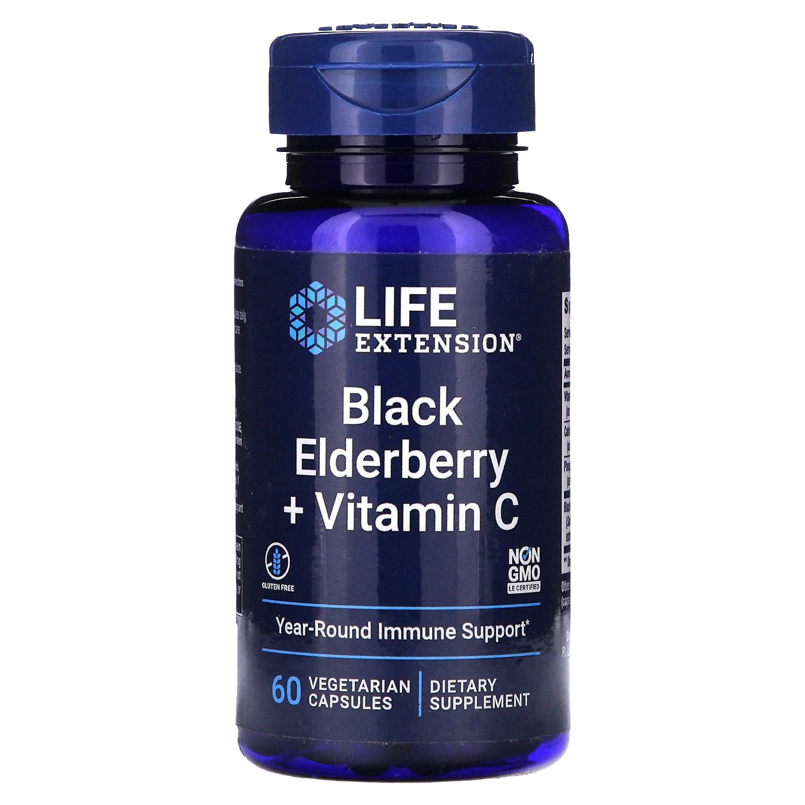 Life Extension-Black Elderberry + Vitamin C-60 Vegetarian Capsules