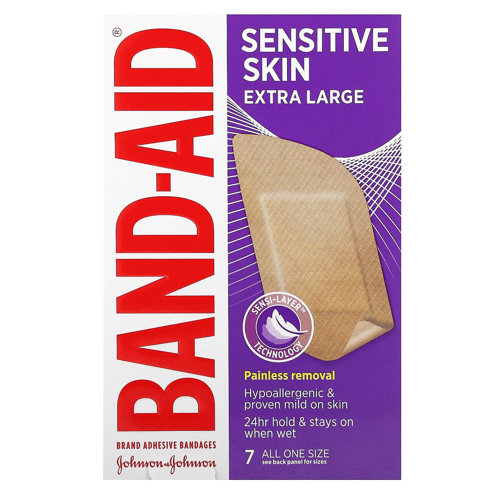 Band Aid-Adhesive Bandages-Sensitive Skin-Extra Large-7 Bandages