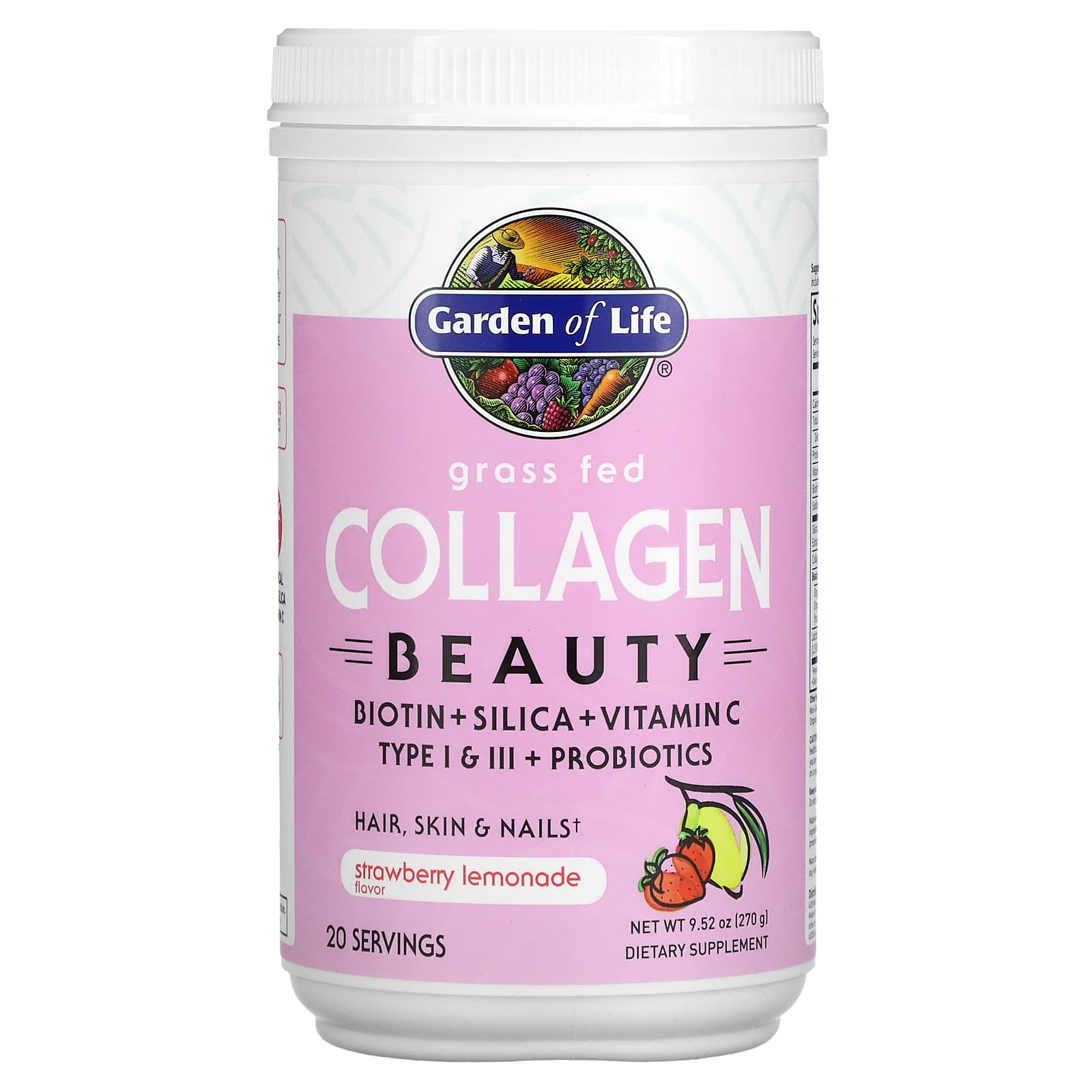 Garden of Life-Grass Fed Collagen Beauty-Strawberry Lemonade-9.52 oz (270 g)