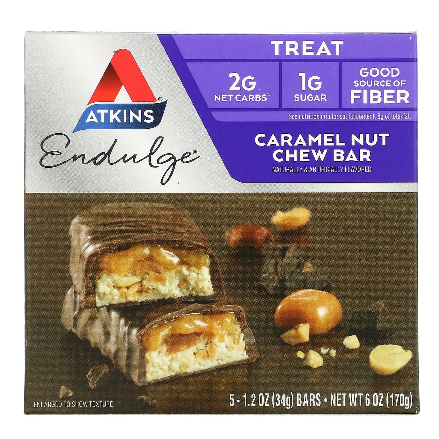 Atkins-Endulge-Caramel Nut Chew Bar-5 Bars-1.2 oz (34 g) Each