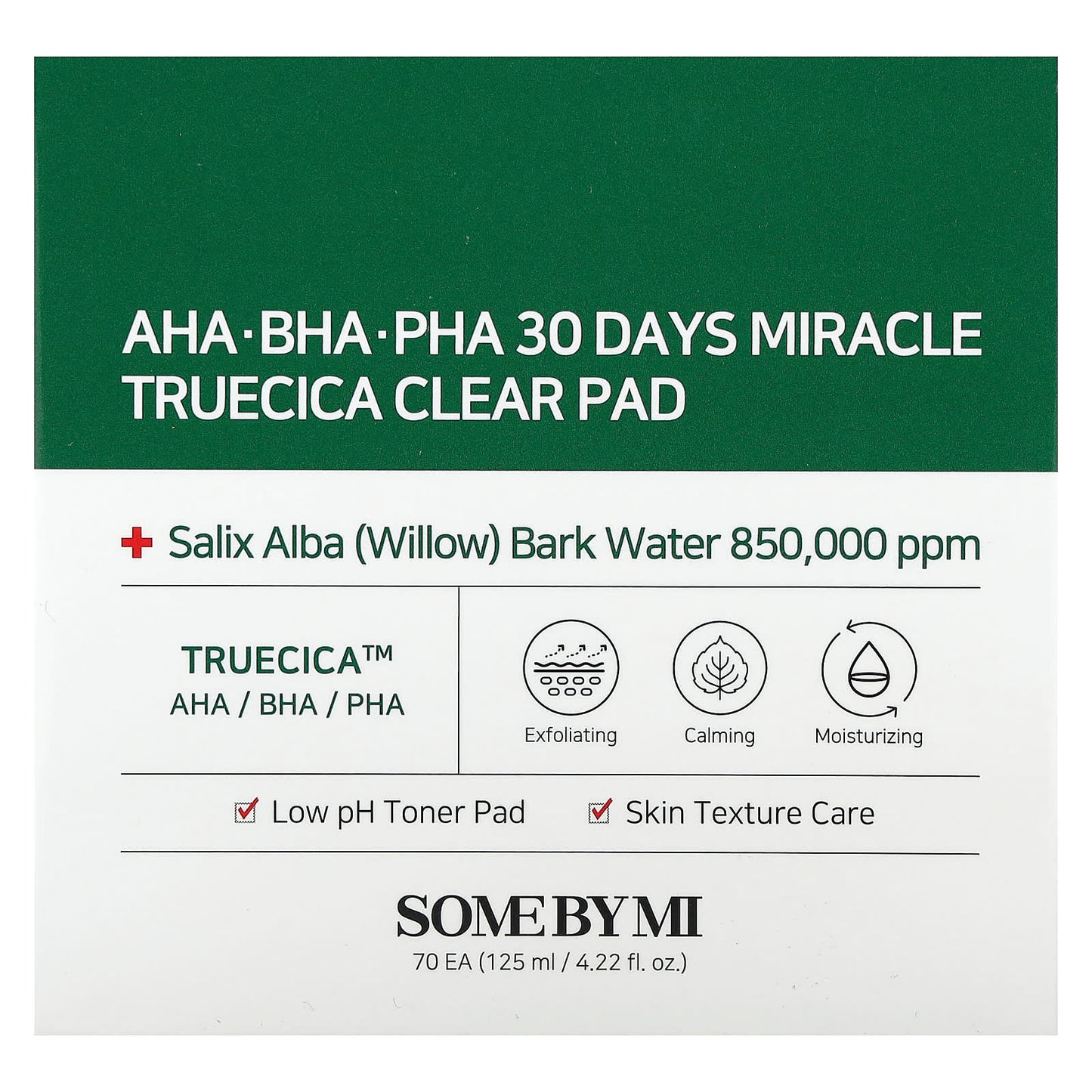 SOME BY MI, AHA/BHA/PHA, 30 Days Miracle Truecica Clear Pad, 70 Pads, 4.22 fl oz (125 ml)