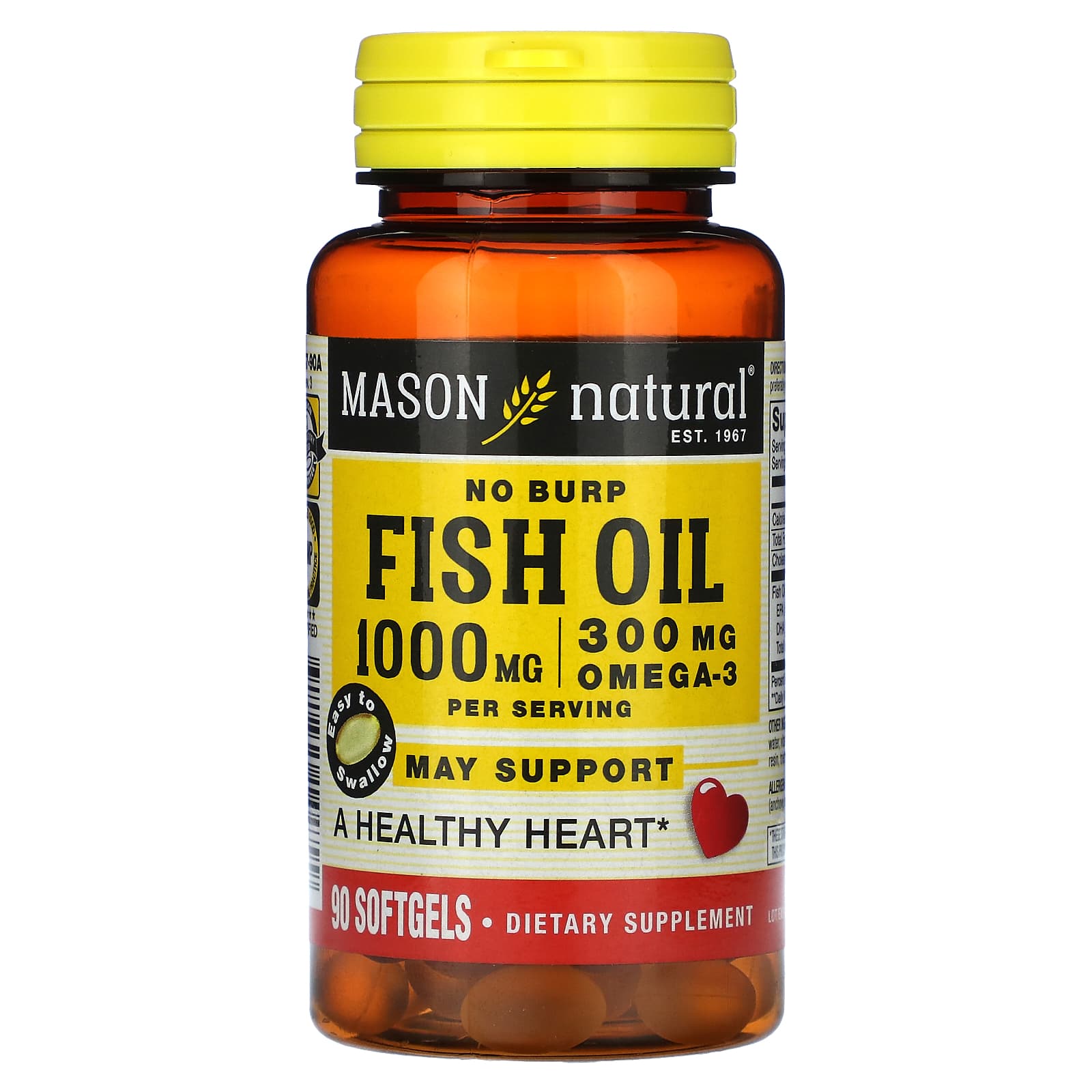 Mason Natural-No Burp Fish Oil-1,000 mg-90 Softgels (500 mg per Softgel  )