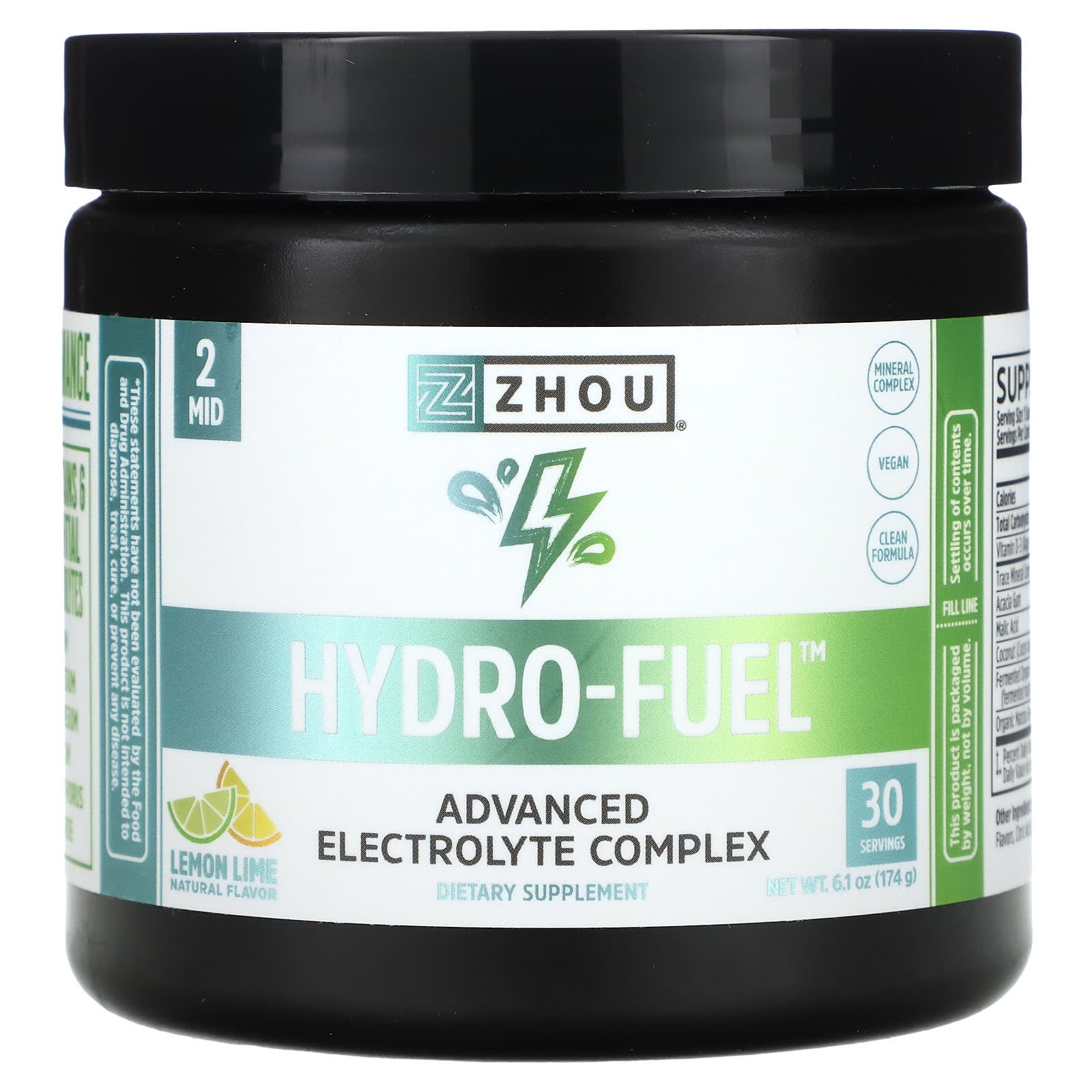 Zhou Nutrition-Hydro-Fuel-Advanced Electrolyte Complex-Lemon Lime-6.1 oz (174 g)