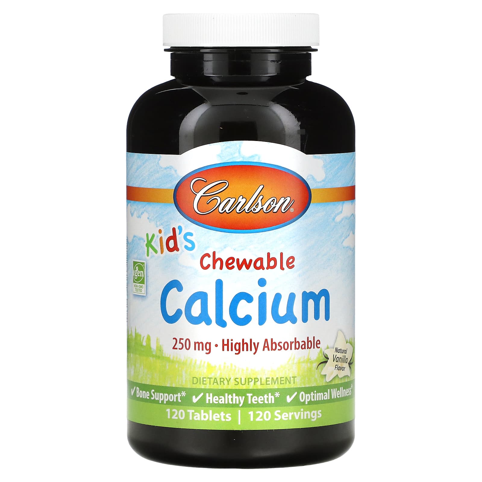 Carlson-Kid's-Chewable Calcium-Natural Vanilla-250 mg-120 Tablets